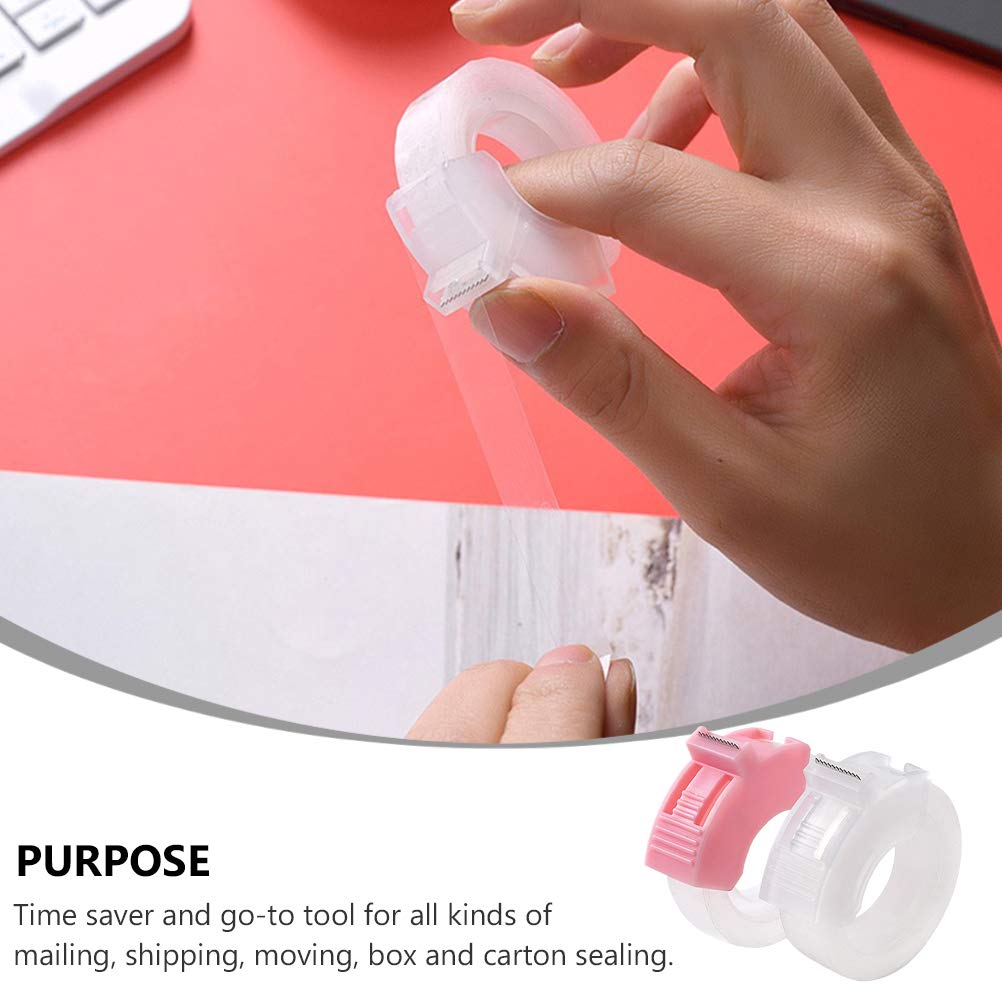 2 Pack Mini Plastic Tape Dispenser with Cutter - Portable Tape Holder for Office, School, Home & Crafting - Transparent Stationery Supply (Great for Wrapping Gifts, Organizing Desk & DIY Projects)