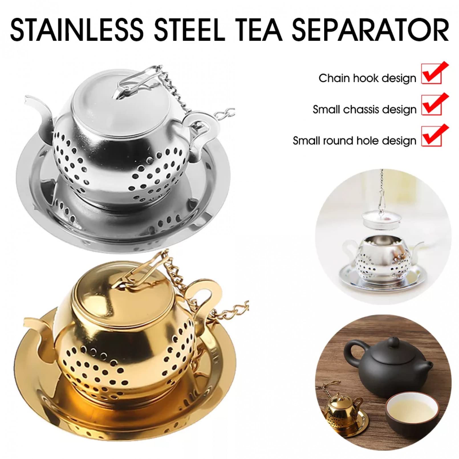 Premium Stainless Steel Loose Tea Infuser with Chain & Drip Tray - Teapot-Shaped Tea Strainer for Leaf Tea, Herbs & Spices - Perfect for Home, Office & Tea Ceremonies