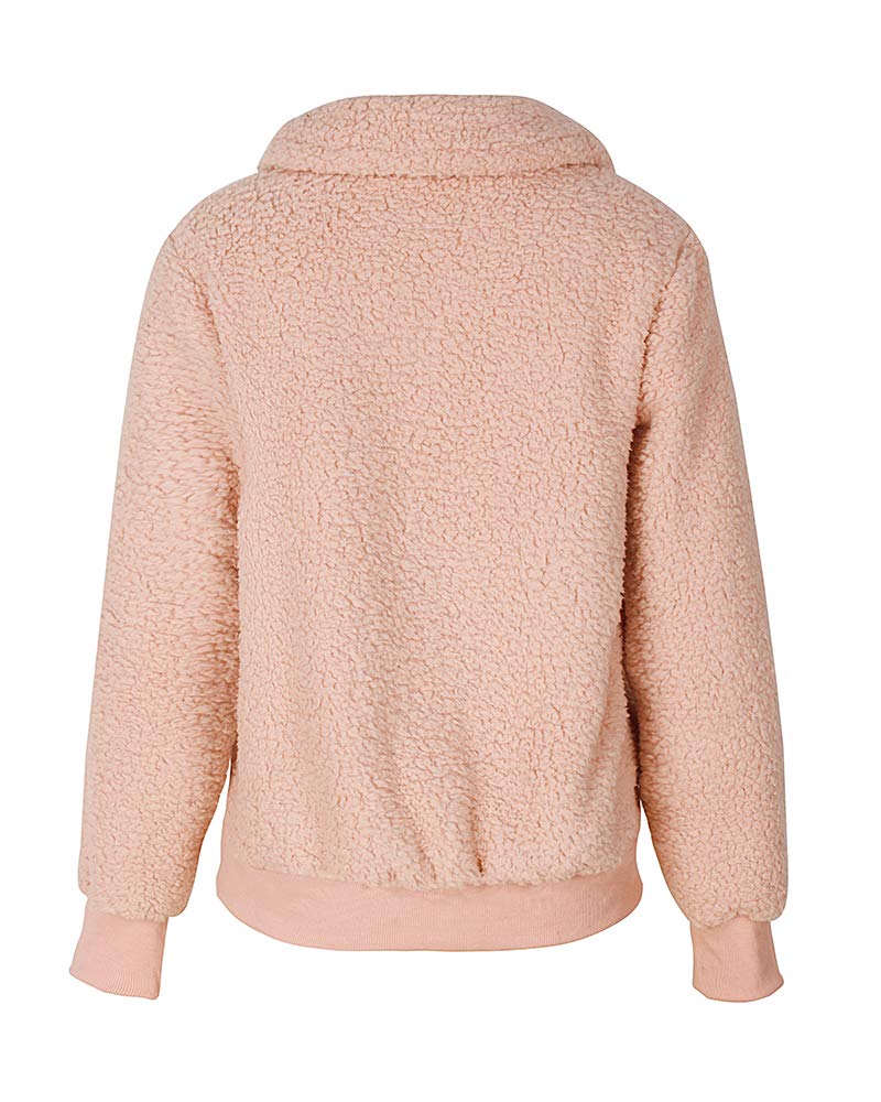 Women's Casual Turtleneck Fuzzy Fleece Sweatshirt - Long Sleeve Oblique Zipper Pullover Loose Sweater Tops Blouse with Pockets for Winter Outdoors and Cozy Home Wear