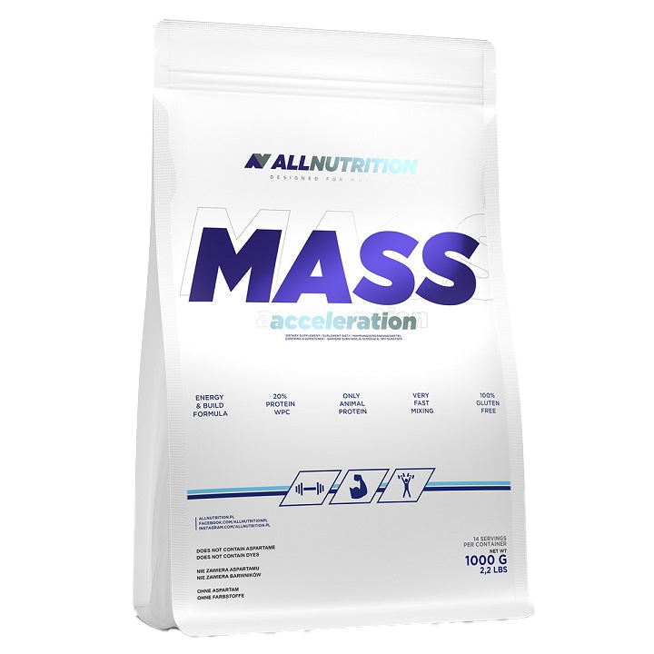 Allnutrition Mass Acceleration Weight Gainer - Chocolate Cookies Flavor, 1000g for Muscle Growth & Recovery - Perfect for Post-Workout & Bulking Phases