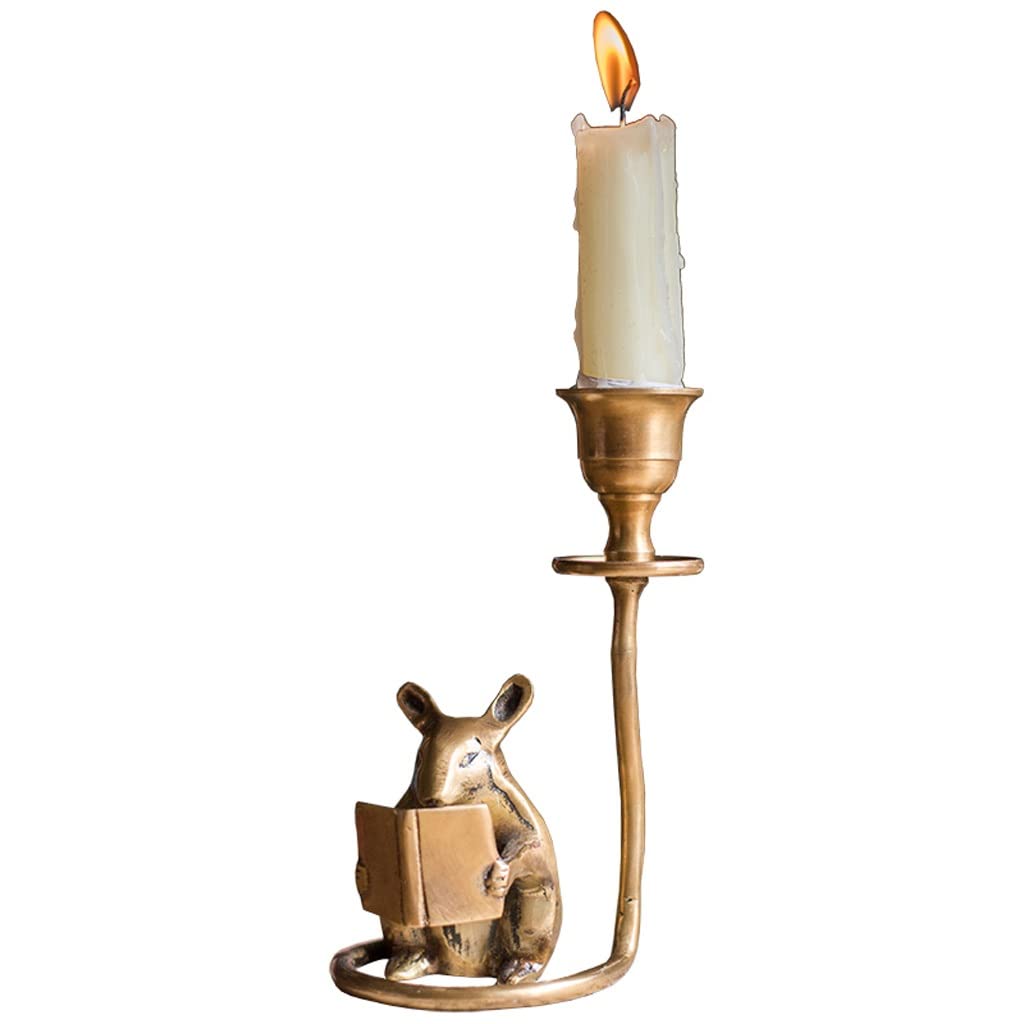 Handmade Brass Hamster Candle Holder - Vintage Desktop Study Decor, Retro Art Candlestick for Home Office & Gift Giving | Perfect for Bookshelves, Coffee Tables & Romantic Dinners