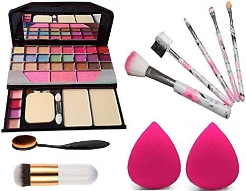 TYA 6155 Professional Makeup Kit for Women & Girls - 5-Piece Brush Set with Mini Foundation Brush, Oval Brush & Beauty Blenders (Pack of 10) - Perfect for Travel, Bridal & Everyday Makeup Application