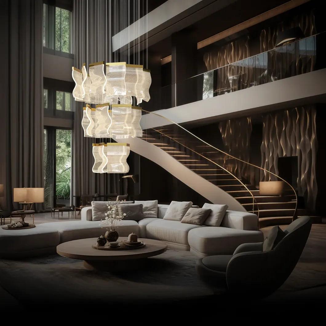 Modern Square Stacking Chandelier for Living Room - Elegant Ceiling Light Fixture for Dining Room, Bedroom & Home Decor