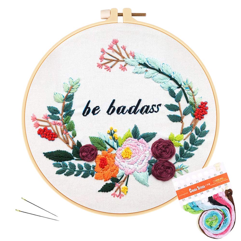 Louise Maelys DIY Cross Stitch Kit for Beginners - Floral Wreath Embroidery Kit with Needlepoint Supplies for Adults - Perfect for Home Decor, Gift Giving & Relaxation Hobbies