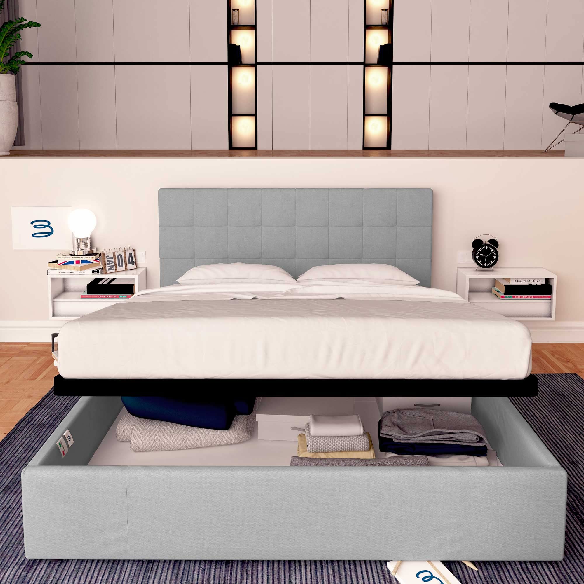 Baldiflex Single Bed with Storage - Synthetic Leather Dublin Model, Slatted Base for Single Mattress, 120 x 200 cm, Elegant Headboard, Light Gray - Perfect for Small Bedrooms, Guest Rooms & Studio Apartments