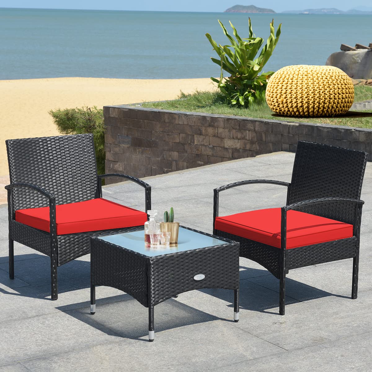 Tangkula 3-Piece Patio Furniture Set - Wicker Rattan Chairs with Coffee Table, Outdoor Conversation Set for Garden, Lawn, Backyard & Poolside (High Load Bearing) - Perfect for Relaxing, Entertaining & Outdoor Gatherings