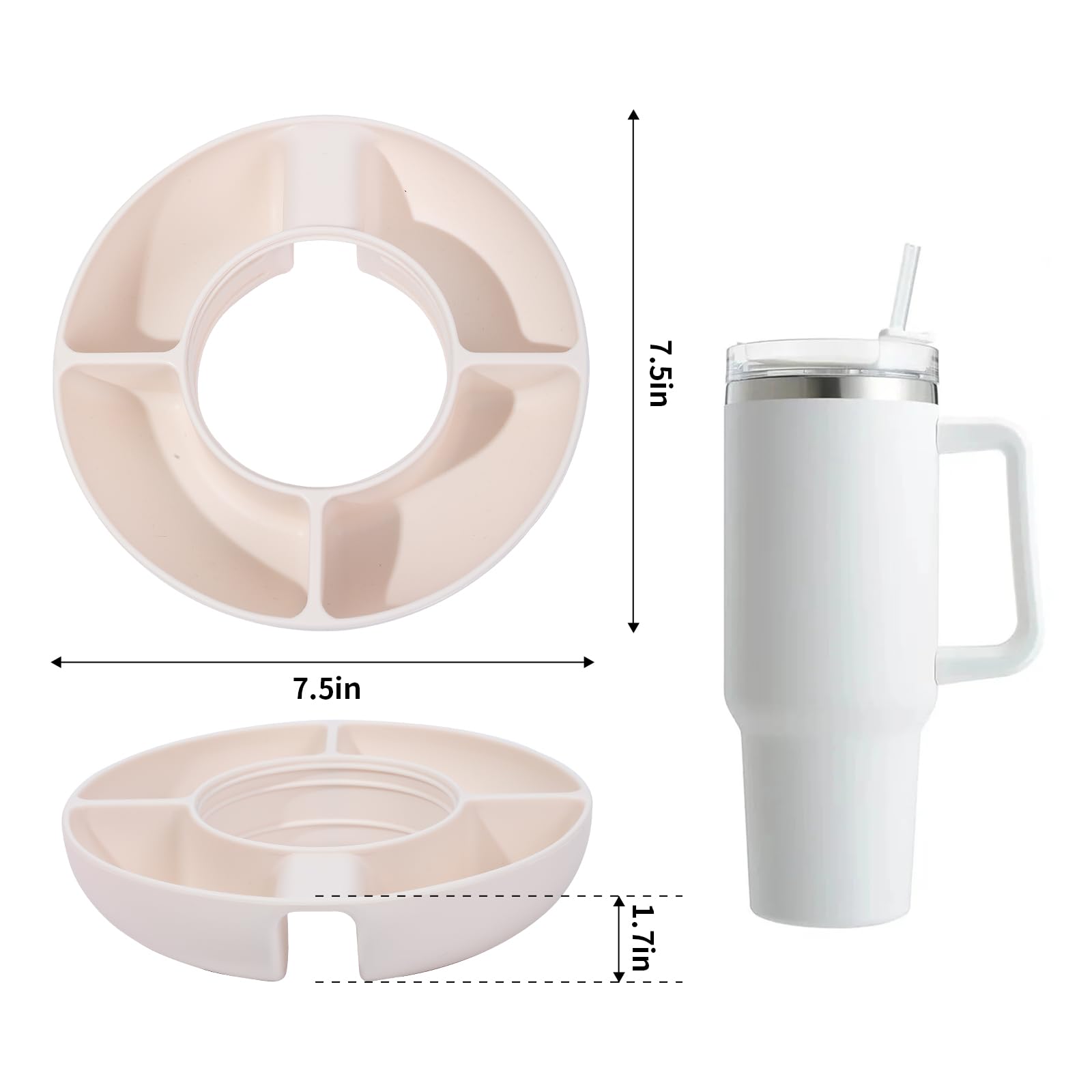 Stanley 40 oz Tumbler Snack Bowl with Handle - Reusable Snack Tray for Stanley Cup Accessories - Cream Color Snack Ring - Perfect for Road Trips, Camping & Office Snacking
