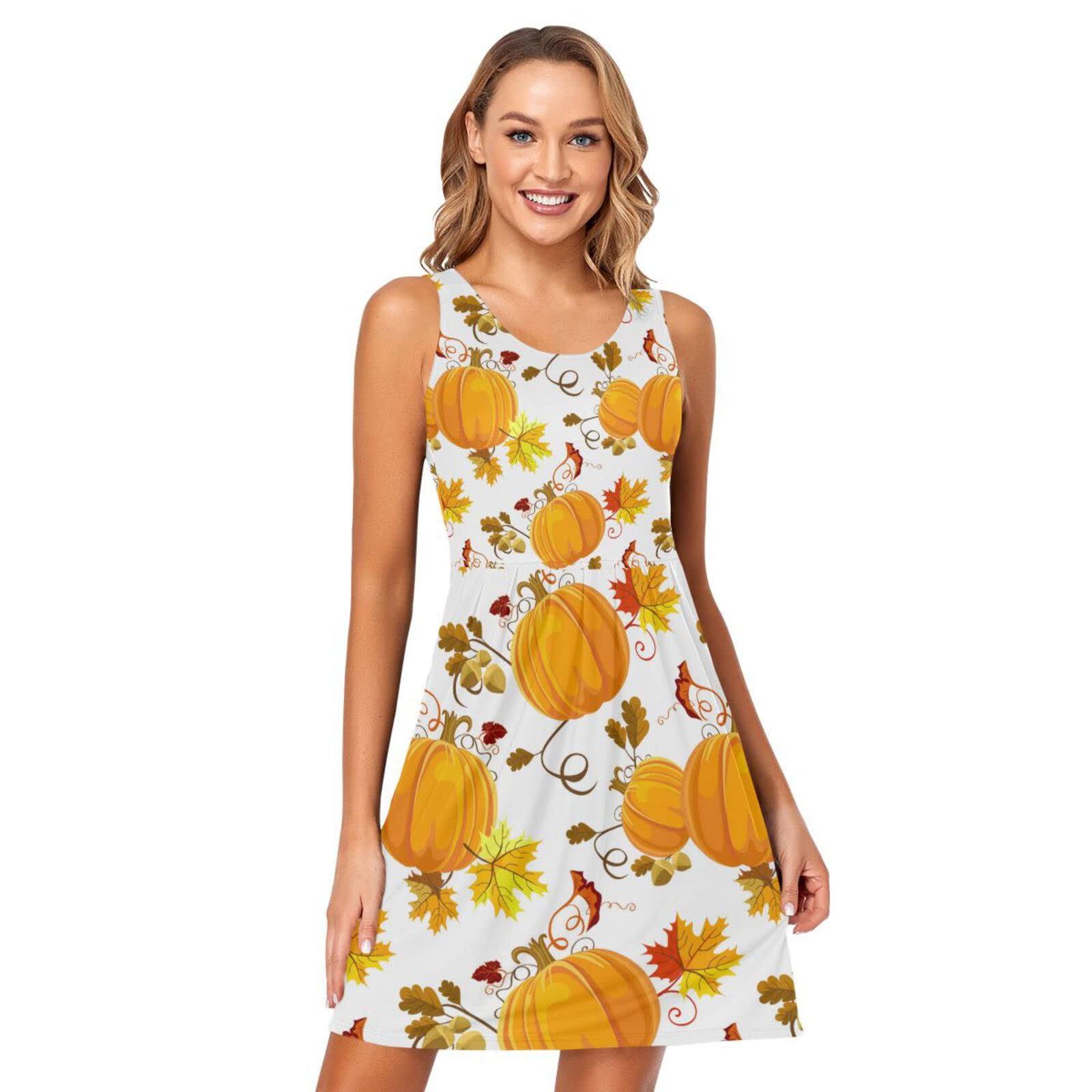 Women's Sleeveless Floral Print Pleated Sun Dress with Pockets - Casual Summer Dress for Beach, Vacation & Outdoor Activities