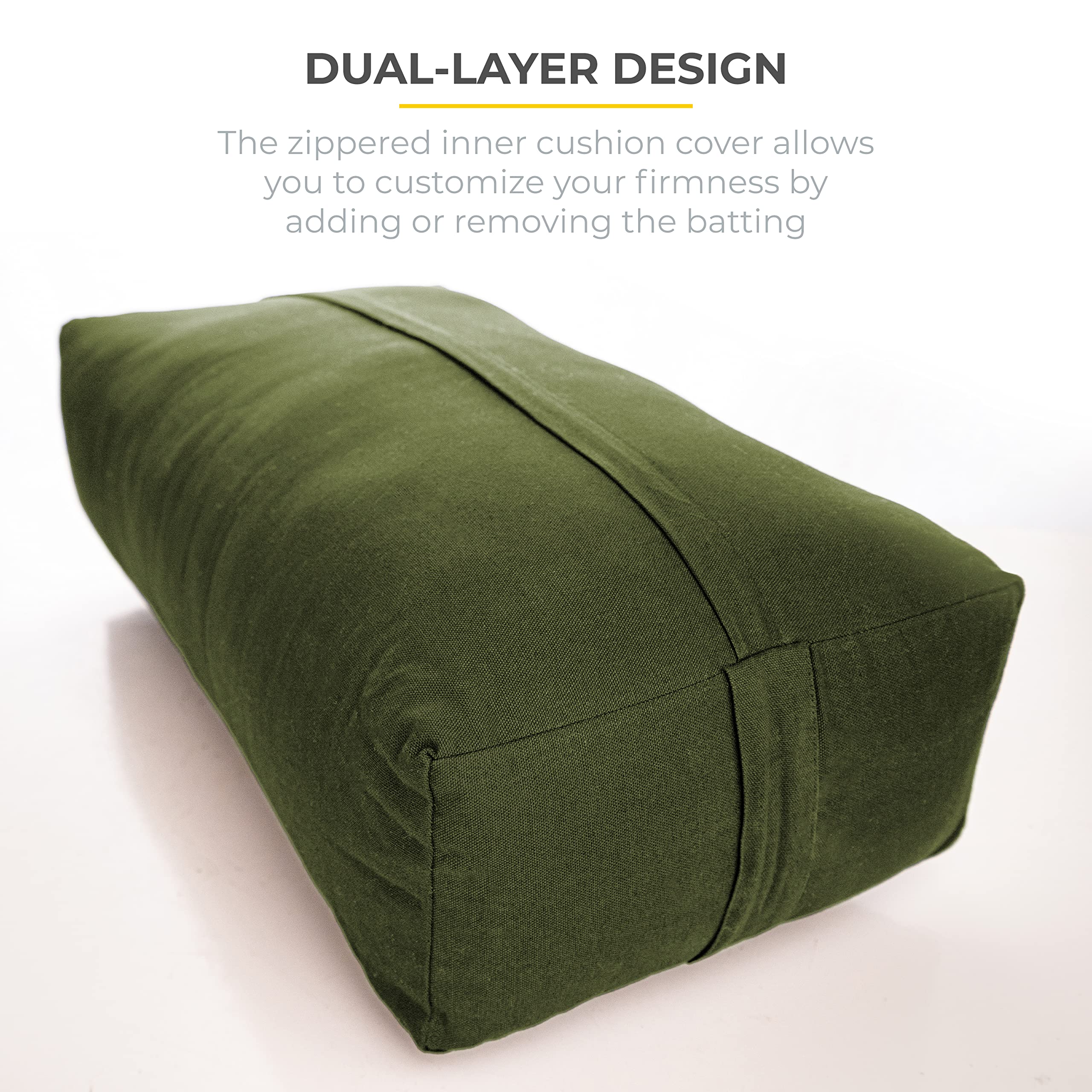 Premium Extra Firm Yoga Bolster Pillow 24x12x6 Inches - Cinched or Zippered Rectangular Yoga Cushion with Removable Cotton Cover for Yoga Studios, Home Practice, Meditation & Pregnancy Support (1/2/4 Pack Options)