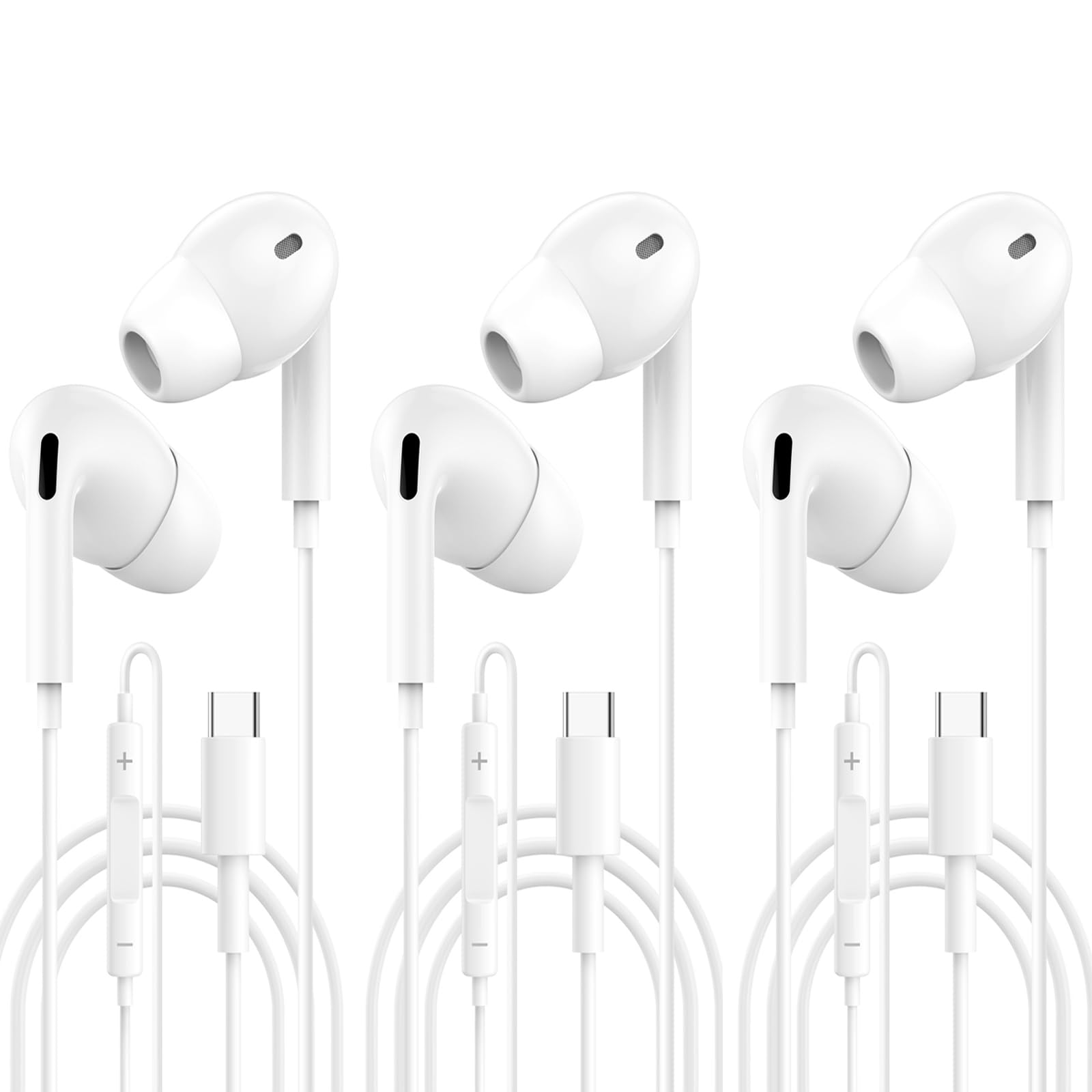 3 Pack USB Type C Headphones - HiFi Stereo Noise Isolating Wired Earbuds with Mic & Volume Control for iPhone 15/14/13/12, Samsung Galaxy S24/S23/Ultra, iPad Pro/Air/Mini, Google Pixel - Perfect for Gaming, Workouts & Commuting