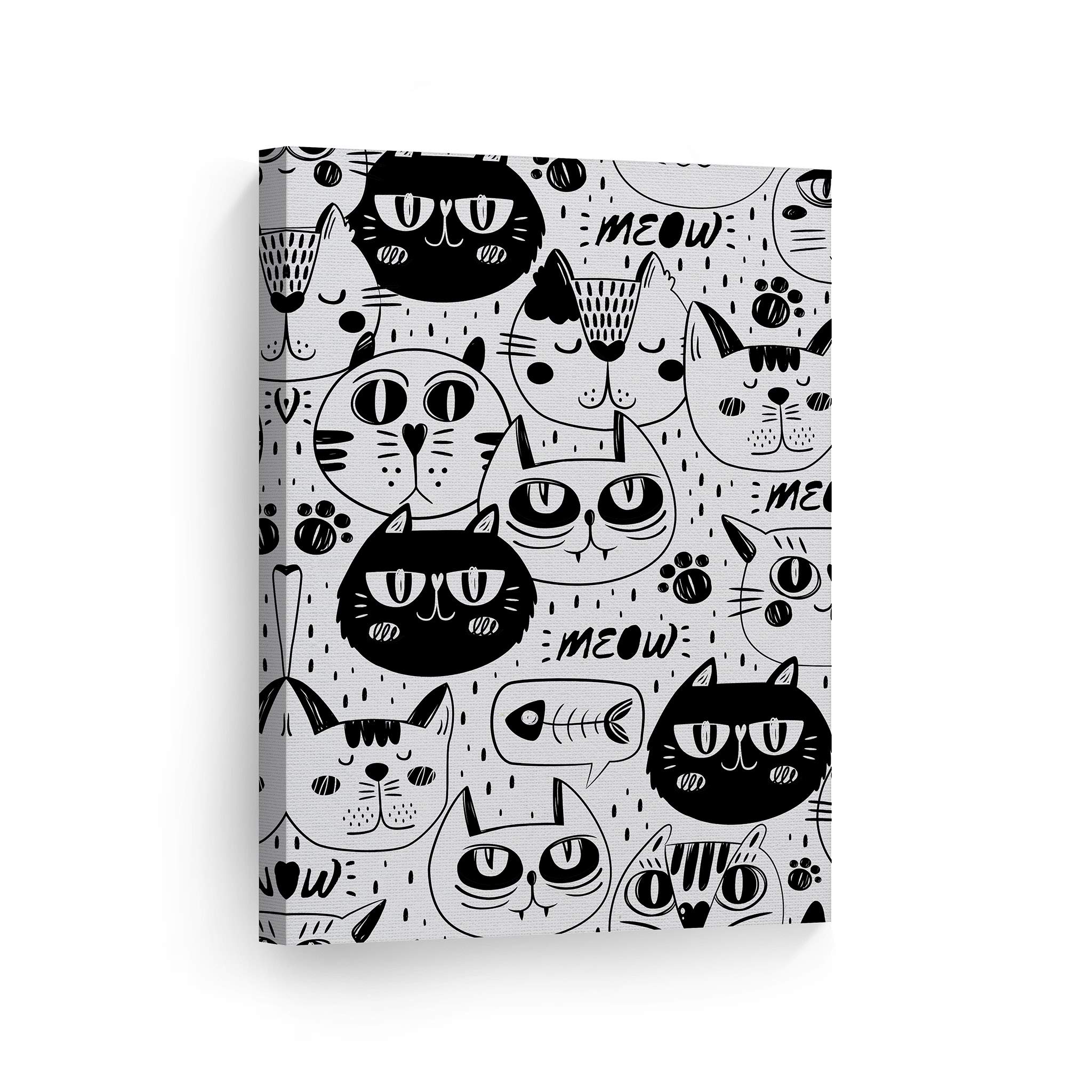 Black and White Cat Canvas Wall Art - 36x24 Inch Modern Pet Decor for Kids Room, Nursery & Baby Room - Ready to Hang USA-Made Canvas Print - Perfect for Animal Lovers & Cozy Home Decor