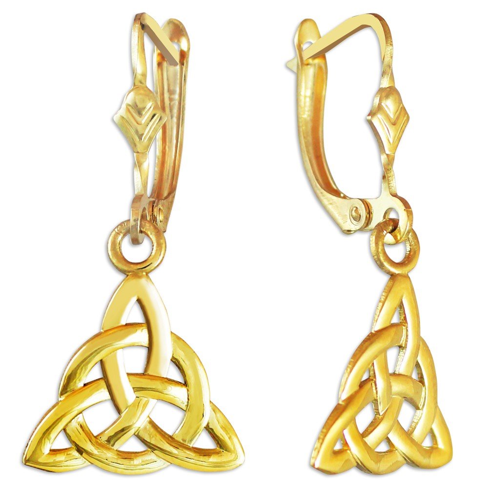14K Yellow Gold Celtic Trinity Dangle Earrings - Irish Claddagh Jewelry for Women, Gift for Her, Perfect for Weddings, Anniversaries & Special Occasions