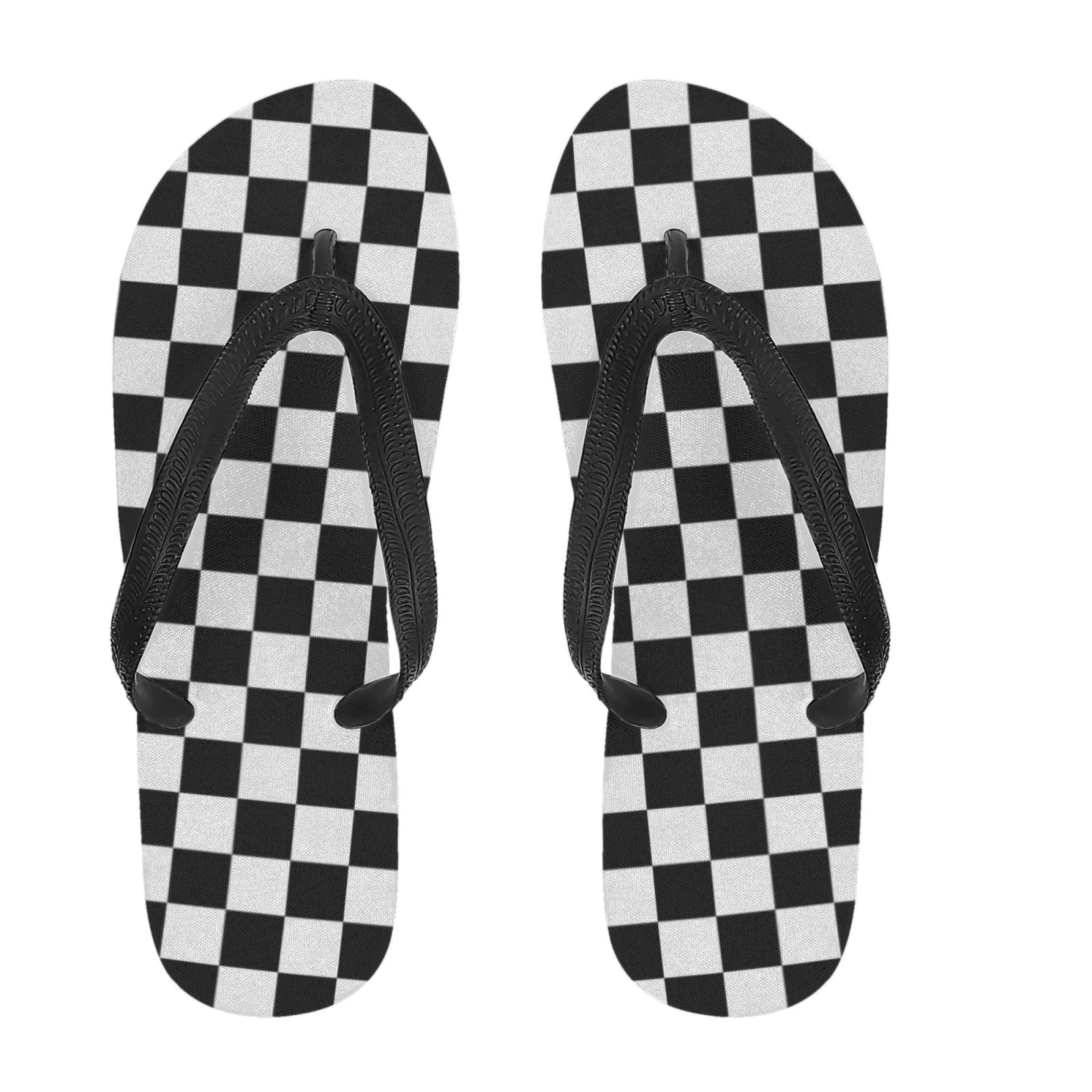Black & White Plaid Checkered Flag Flip Flops for Men - Non-Slip Summer Beach Thong Sandals - Perfect for Pool Parties, Vacations, and Casual Outdoor Wear