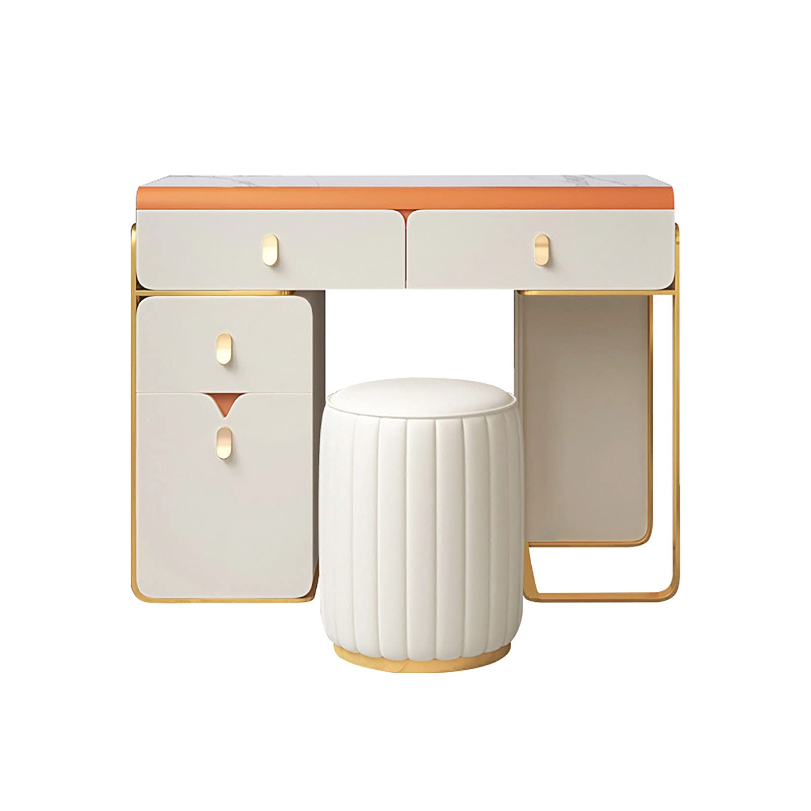 **White Dressing Table with Round Adjustable Mirror, Makeup Vanity with Stool & 2 Drawers - Perfect for Bedroom, Home Decor & Beauty Routine**