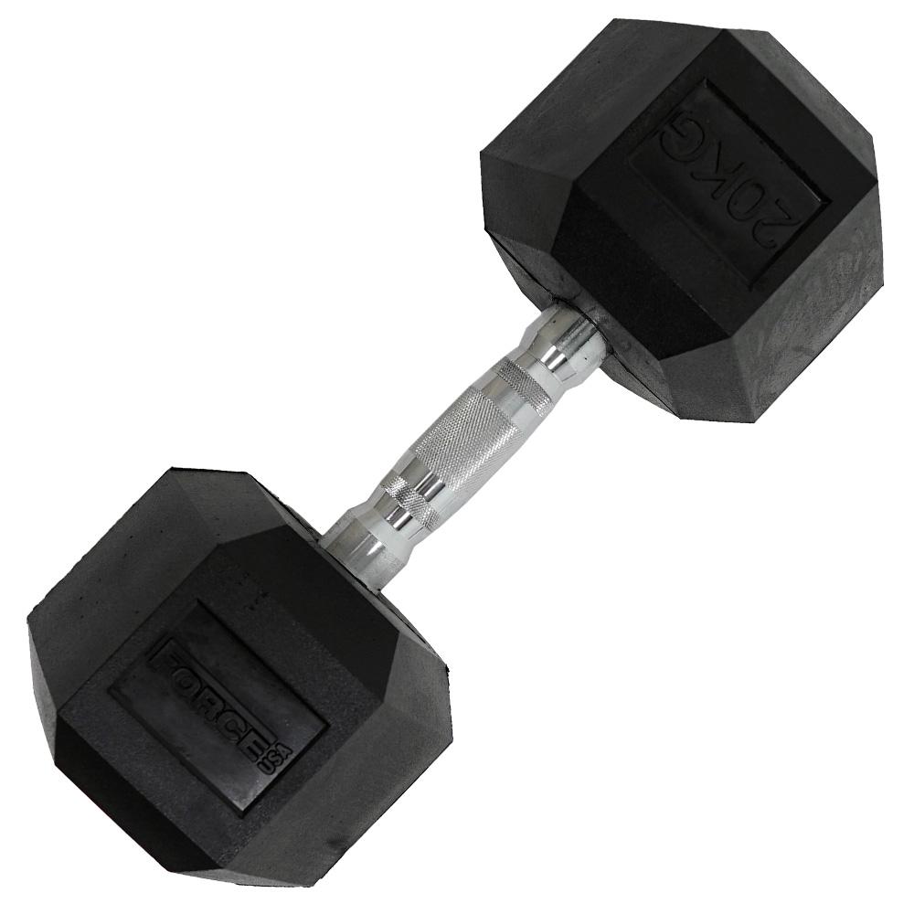 Force USA Rubber Hex Dumbbells - Premium Weight Lifting Equipment for Home & Gym (5-100lbs, Sold Individually) - Perfect for Strength Training, CrossFit & Fitness Workouts