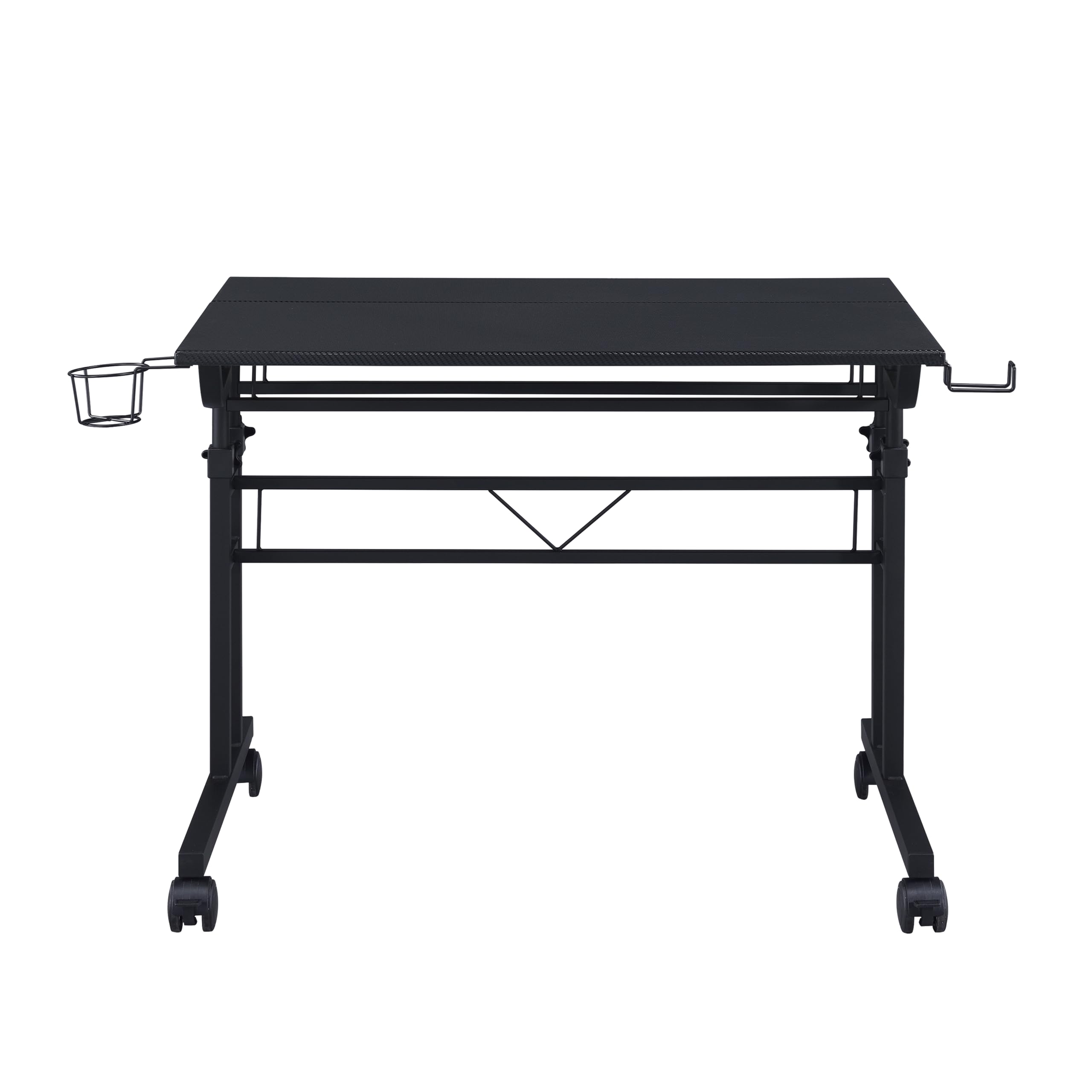 Techni Mobili Adjustable Height Rolling Standing Desk with Wheels - 2-Tier Mobile Office & Gaming Desk with Cup Holder - Black - Perfect for Home Office, Gaming Setup & Small Spaces