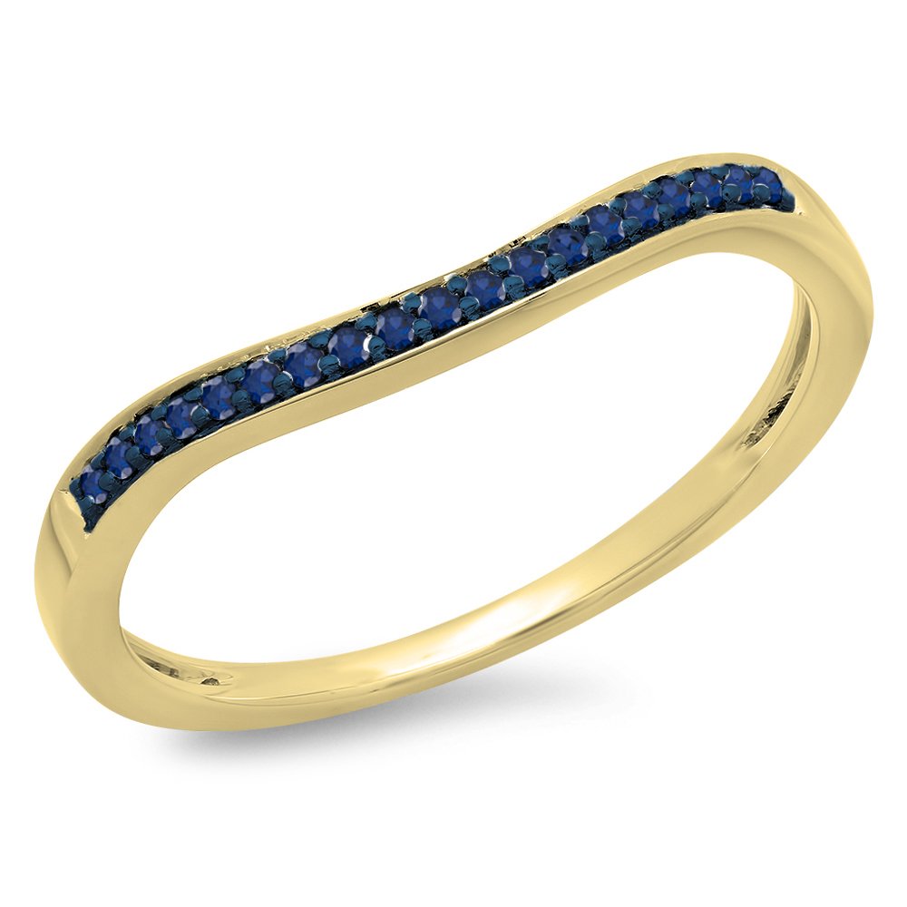 14K Solid Gold Round Cut Blue Sapphire & White Diamond Stackable Wedding Band for Women - Perfect for Anniversary, Engagement, and Everyday Elegance