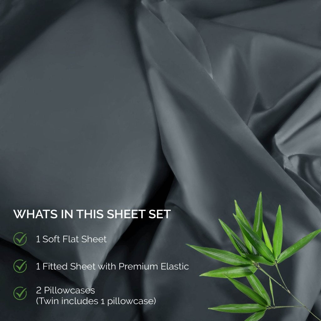 300 Thread Count Rayon From Bamboo Solid Deep Pocket Sheet Set - Ultra Soft & Breathable Bed Sheets for Queen Size Mattress - Perfect for All-Season Comfort & Luxury Bedroom Decor