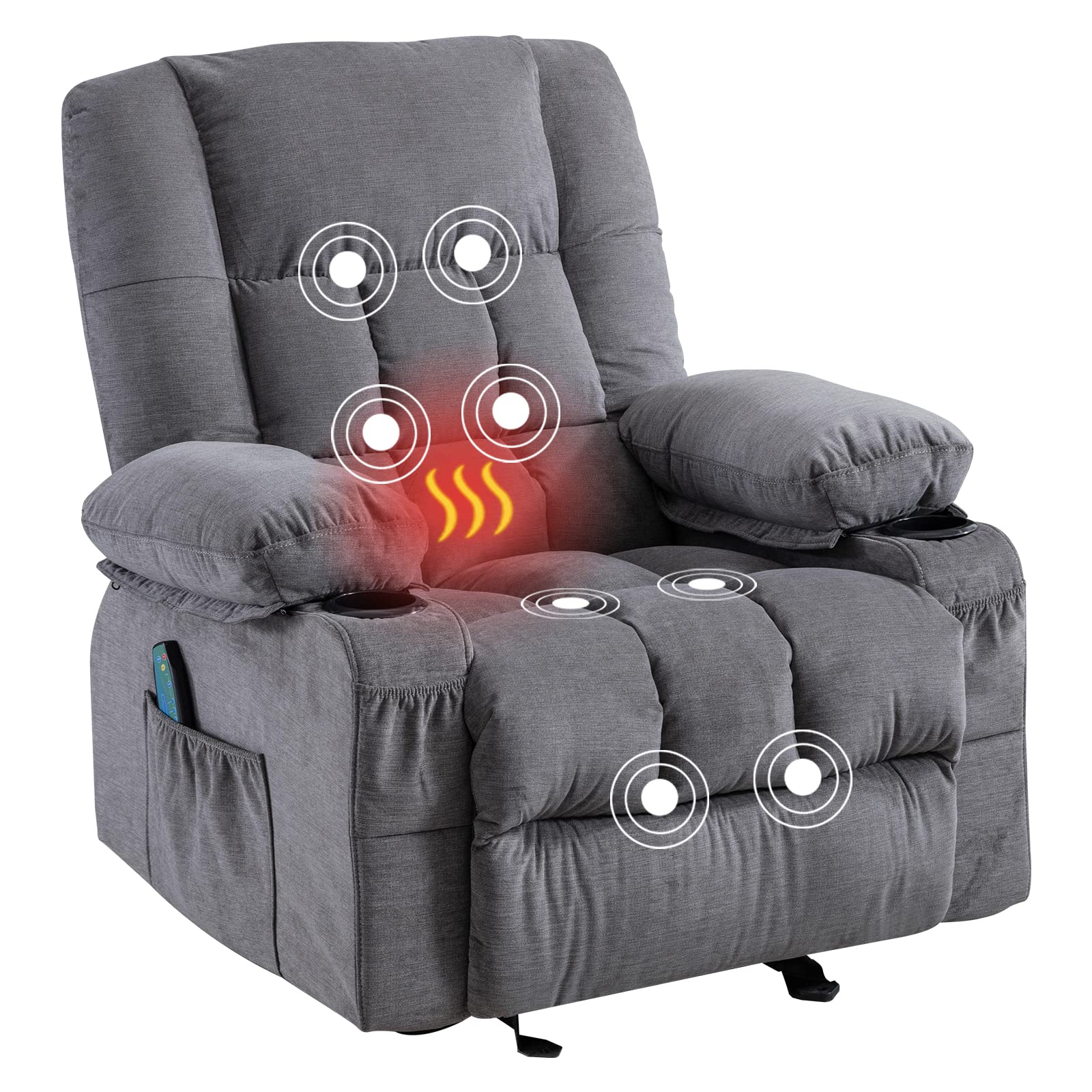 Ergonomic Massage Recliner Chair with Vibration & Heat - Rocking Lounge Chair for Living Room with Side Pocket, 2 Cup Holders & USB Charging Port - Perfect for Relaxation, Home Theater & Pain Relief