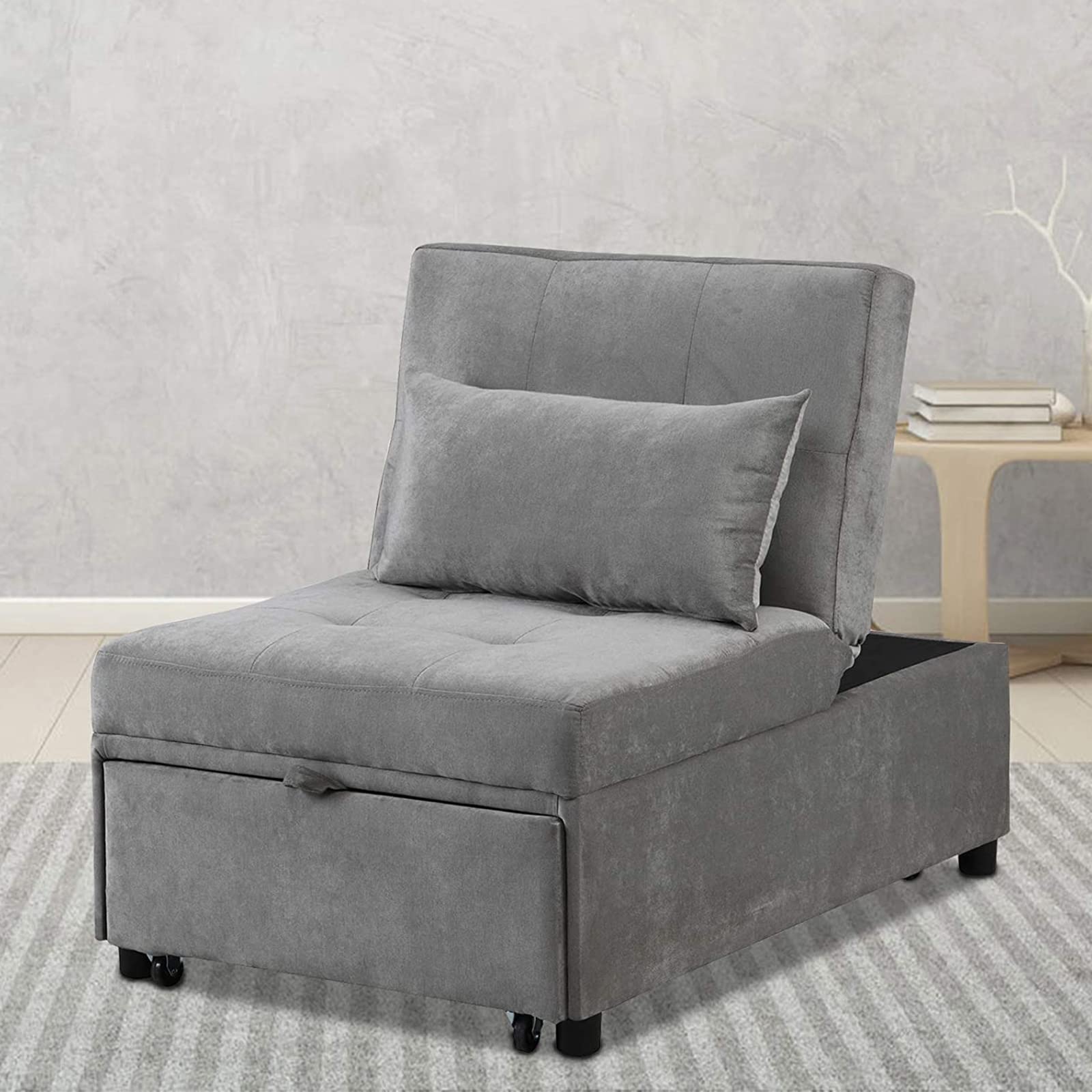 Antetek 4-in-1 Convertible Chair Bed - Multi-Functional Folding Ottoman Sofa Sleeper with Adjustable Backrest, Space Saving Guest Bed for Small Apartments, Dorms & Living Rooms | Perfect for Overnight Guests, Studio Apartments & Home Offices (Gray)
