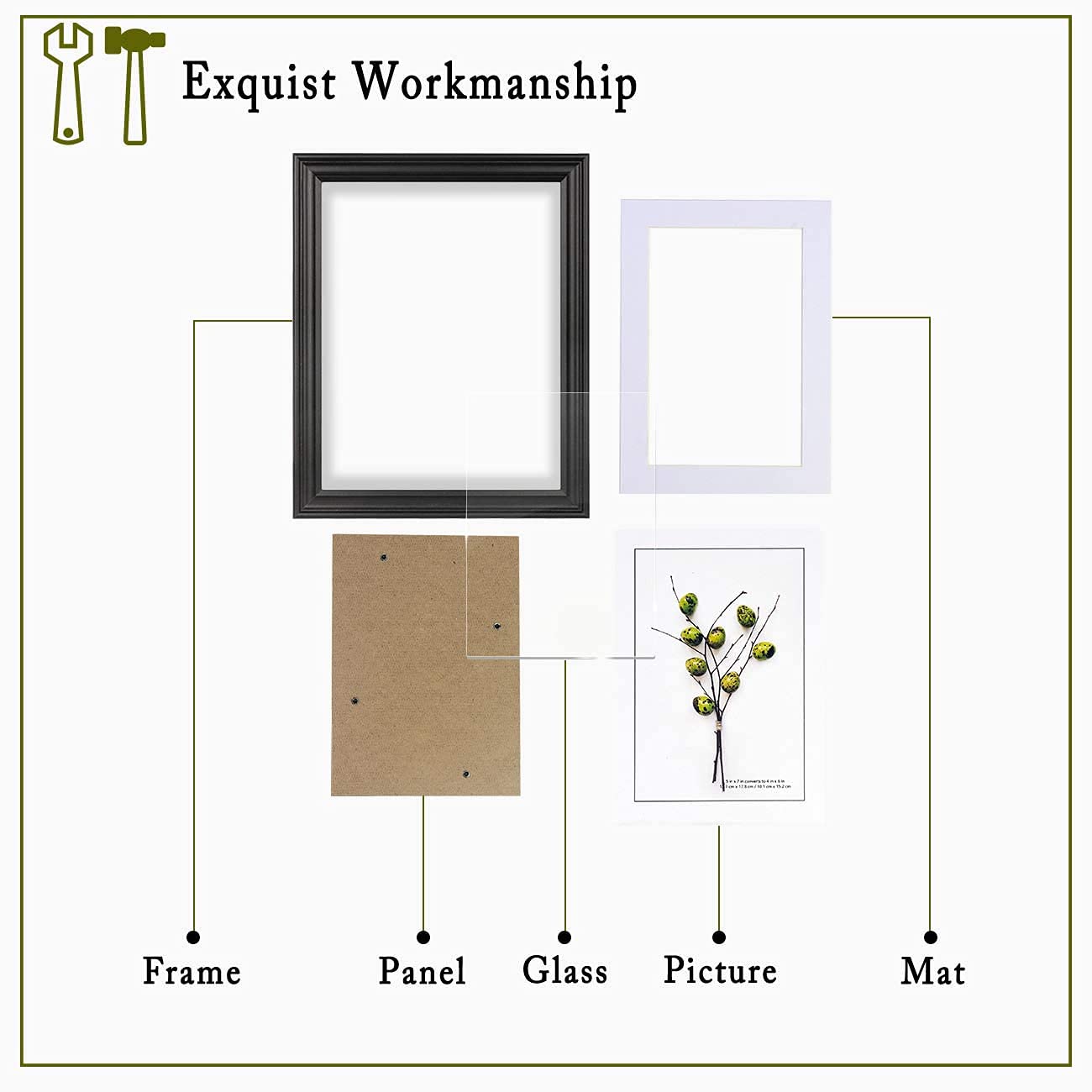 11x14 Black Picture Frames Set of 2 - 8x10 with Mat, HD Plexiglass - Wall Mount for Home & Office Decor