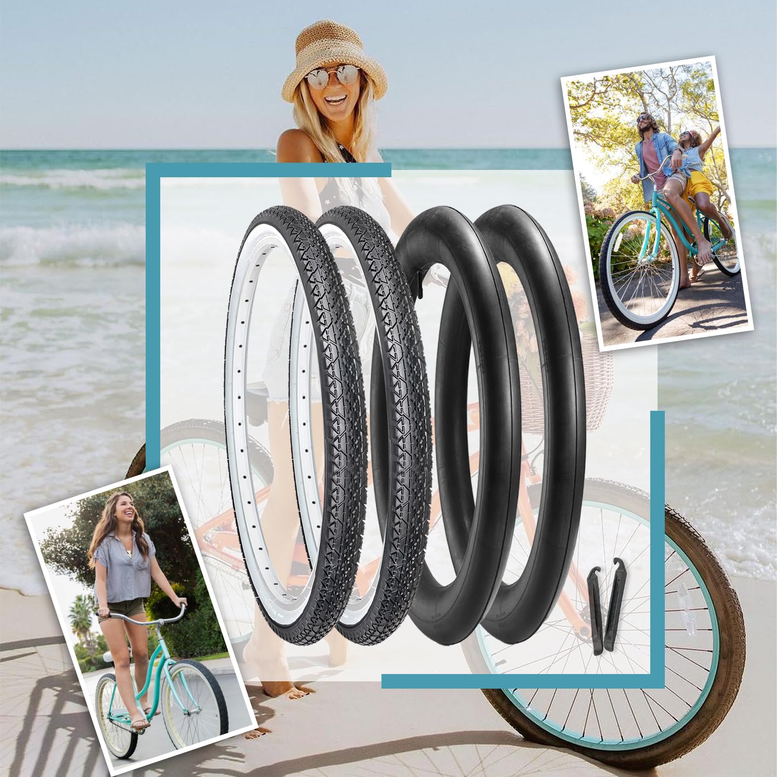 Hycline 26x2.125 Cruiser Bike Tires Set - 2-Pack 26-Inch Premium Butyl Rubber Puncture-Resistant Folding Bicycle Tires for Beach Cruiser & Urban Commuting | Perfect for Coastal Rides, City Cycling & Daily Commutes