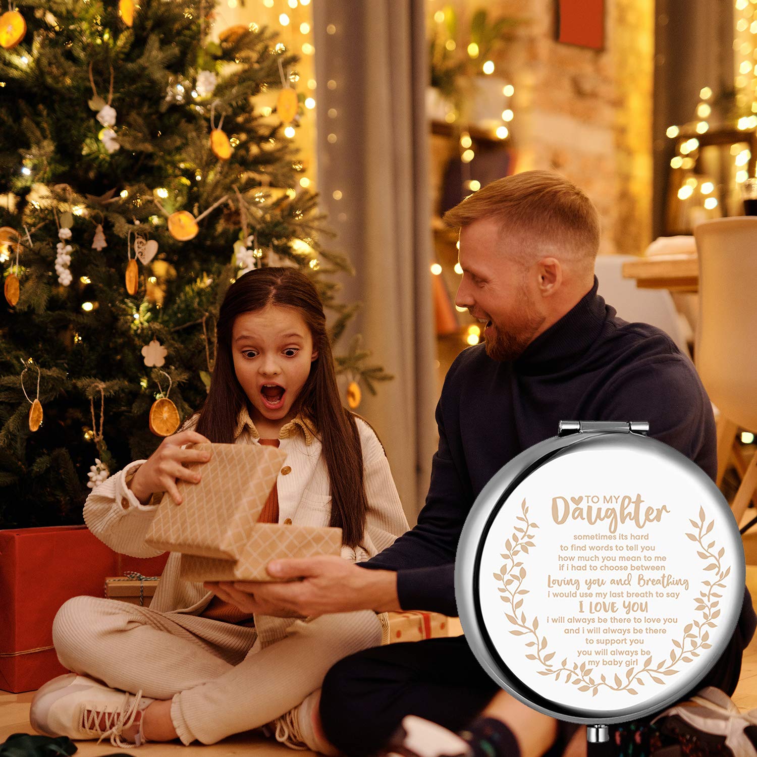 Personalized Engraved Compact Mirror for Daughter - Inspirational Quotes Gift from Mom, Ideal for Christmas, Birthday, Graduation, Daily Use & Special Occasions