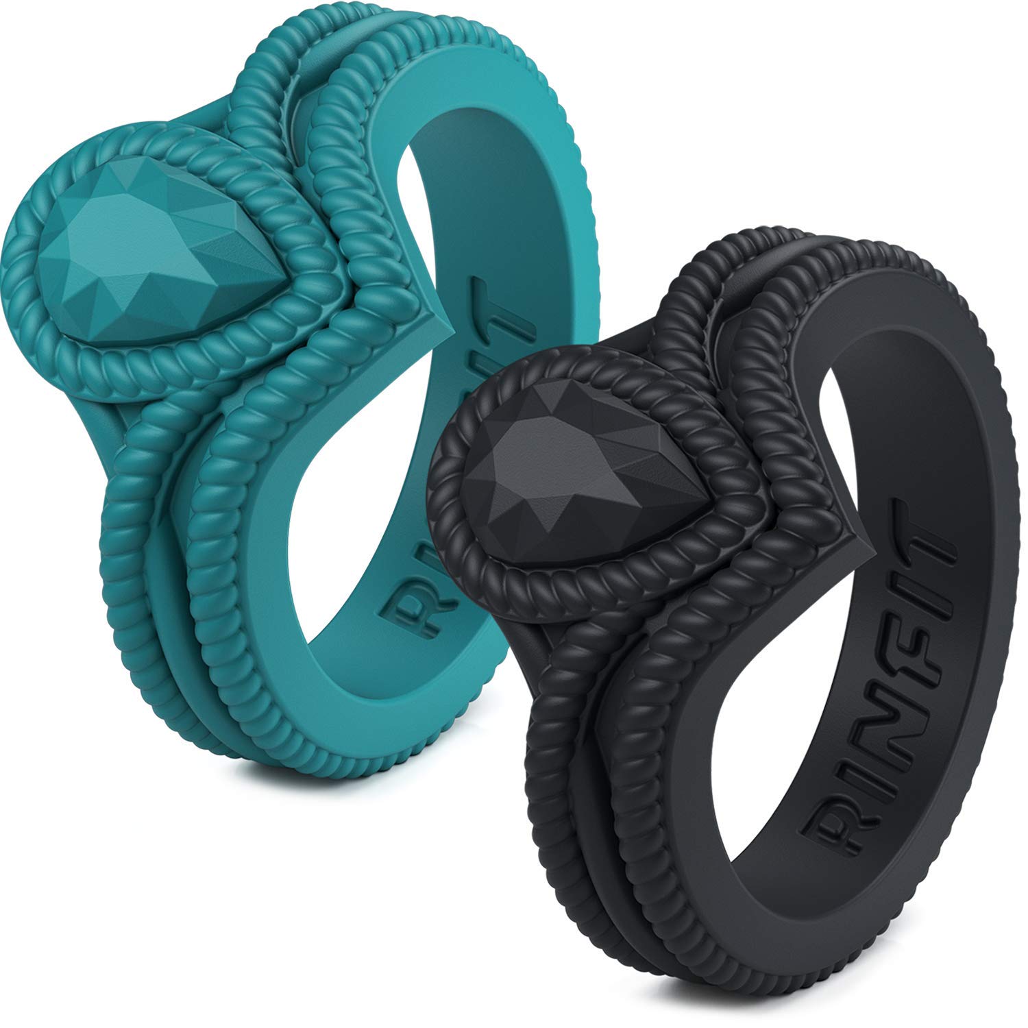 Rinfit Silicone Wedding Bands for Women - Elegant Diamond Pear Collection - Comfortable Rubber Rings for Brides, Sports & Yoga - Perfect as Promise Rings, Engagement Rings & Active Lifestyle Jewelry