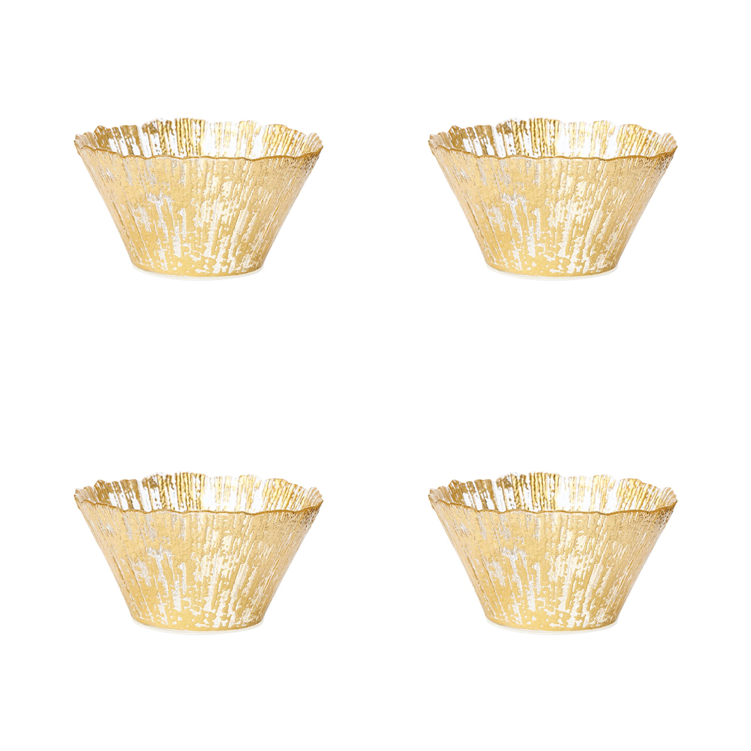 Vietri Rufolo Gold Collection Italian Dinnerware Set - 4 Small Deep Bowls for Pasta, Soup & Dessert | Elegant Serveware for Dining & Entertaining
