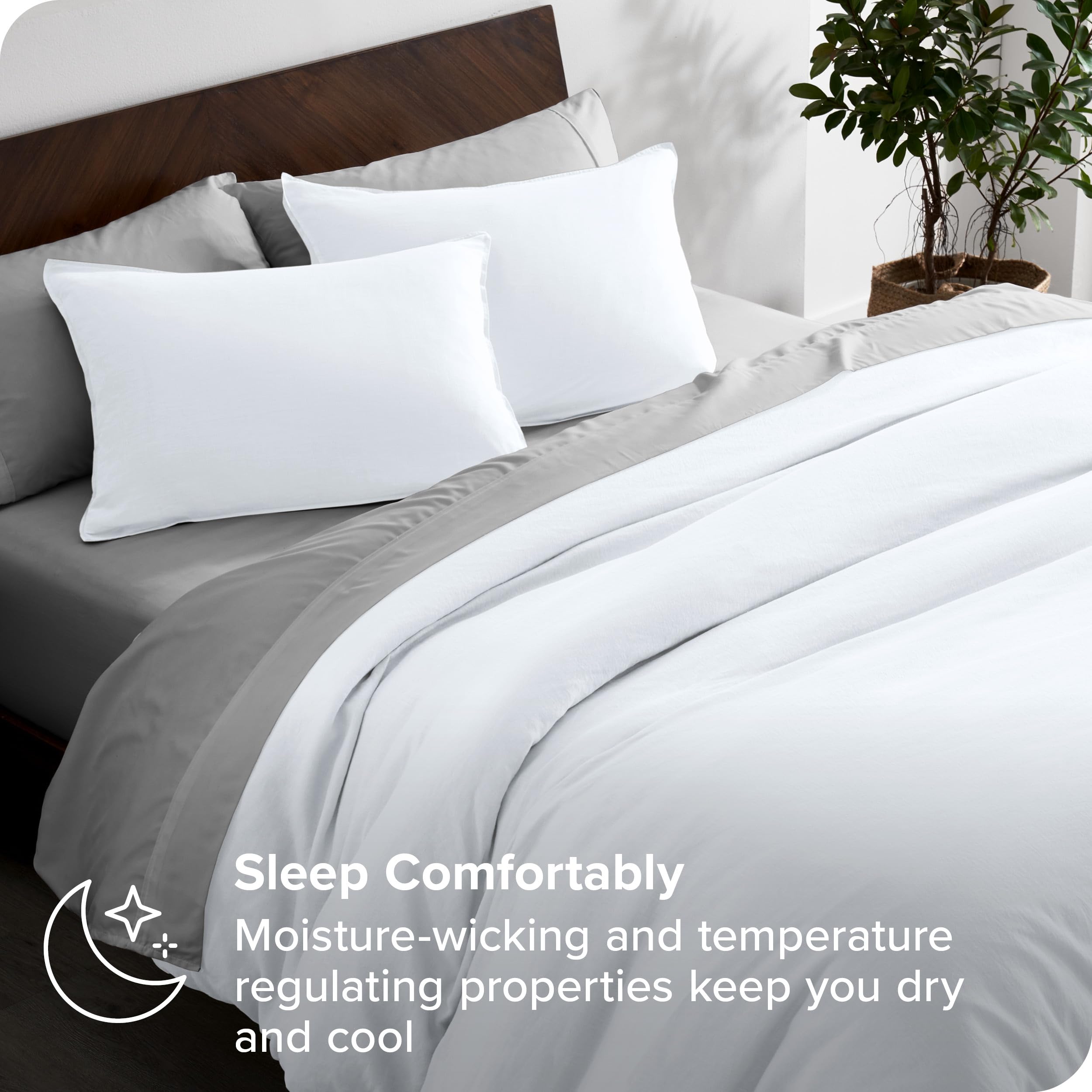 Bare Home Queen Duvet Cover Set - 100% European Linen Bedding - Breathable, Durable & Soft White - Includes Duvet Cover & Pillow Shams (Full/Queen Size) - Perfect for Luxury Bedroom Decor & All-Season Comfort