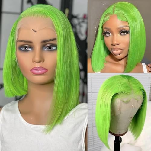 #Light Green Bob Wig 13x4