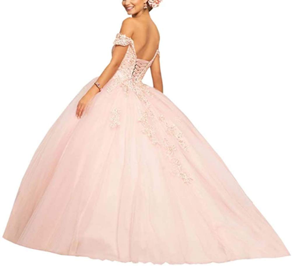 Elegant Women's Off Shoulder Lace Applique Quinceanera Dress - Romantic Tulle Ball Gown for Prom, Wedding, and Special Occasions