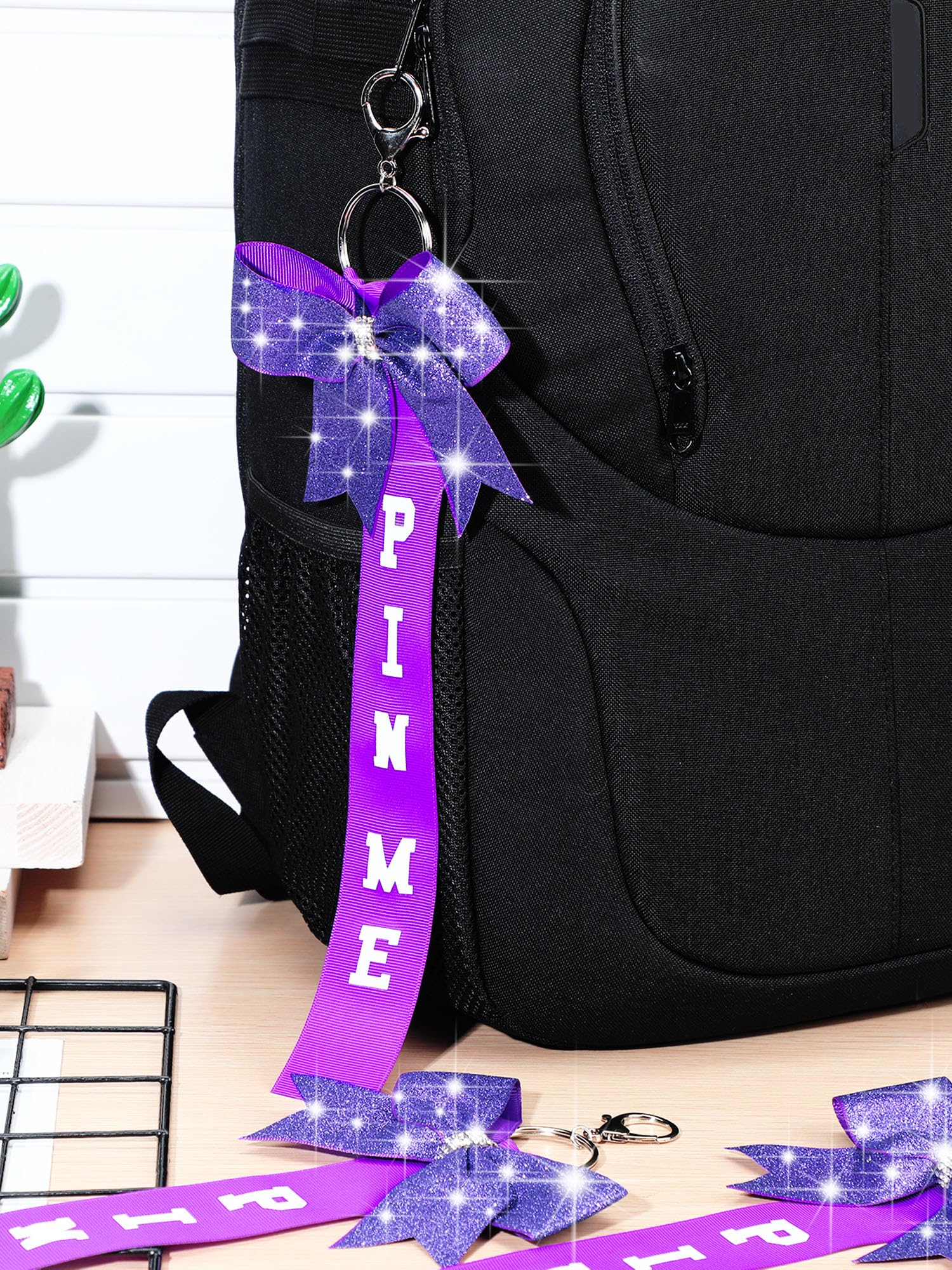 Sparkly Rhinestone Cheerleader Ribbon Keychain - Glitter Bow Pin for Cheer Bags, Backpacks & Sports Gear - Perfect for Cheerleading Competitions, School Spirit & Team Accessories
