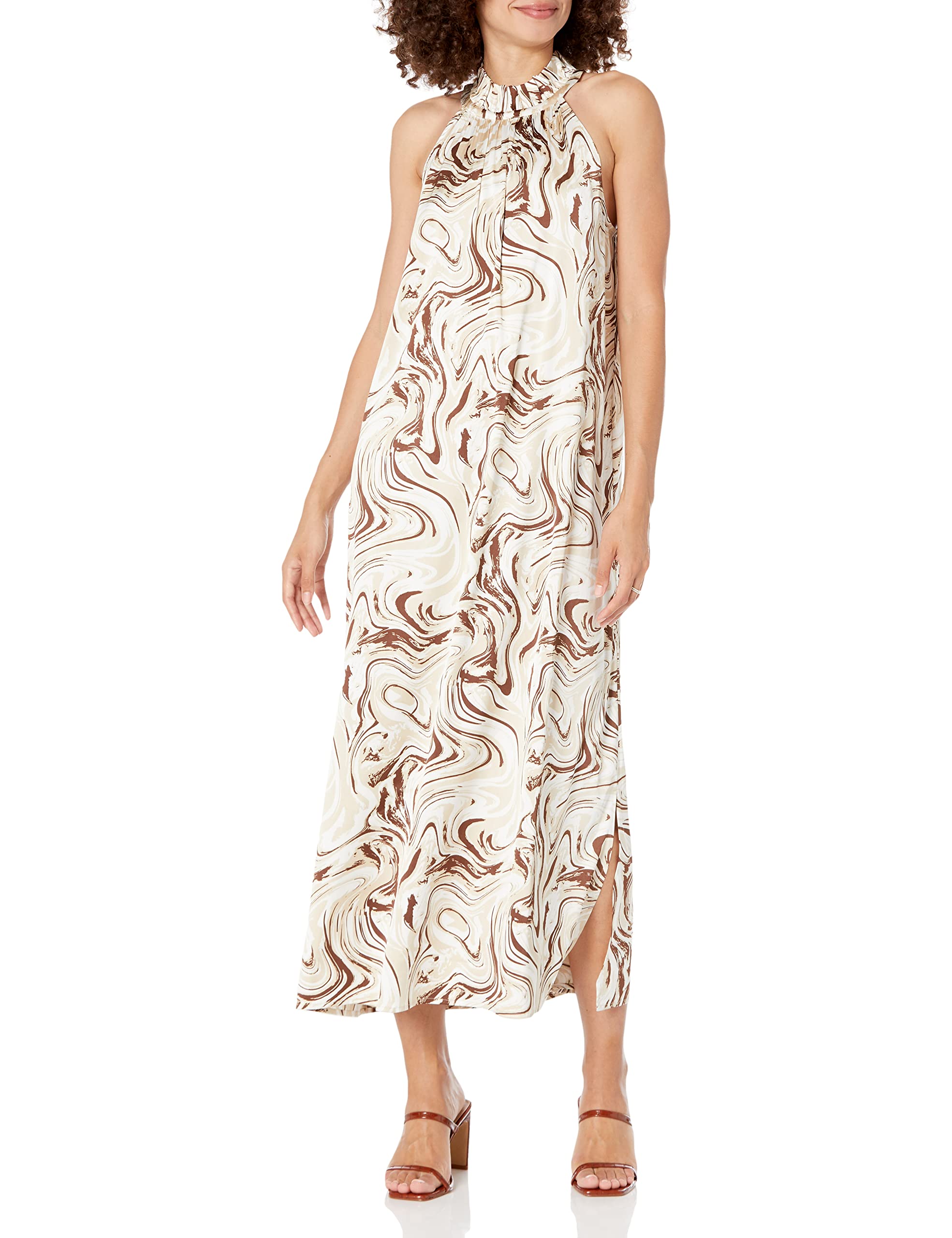 The Drop Women's Arlette Silky Stretch Halter Maxi Dress - Flowy Summer Beach Dress for Vacations, Weddings & Evening Parties