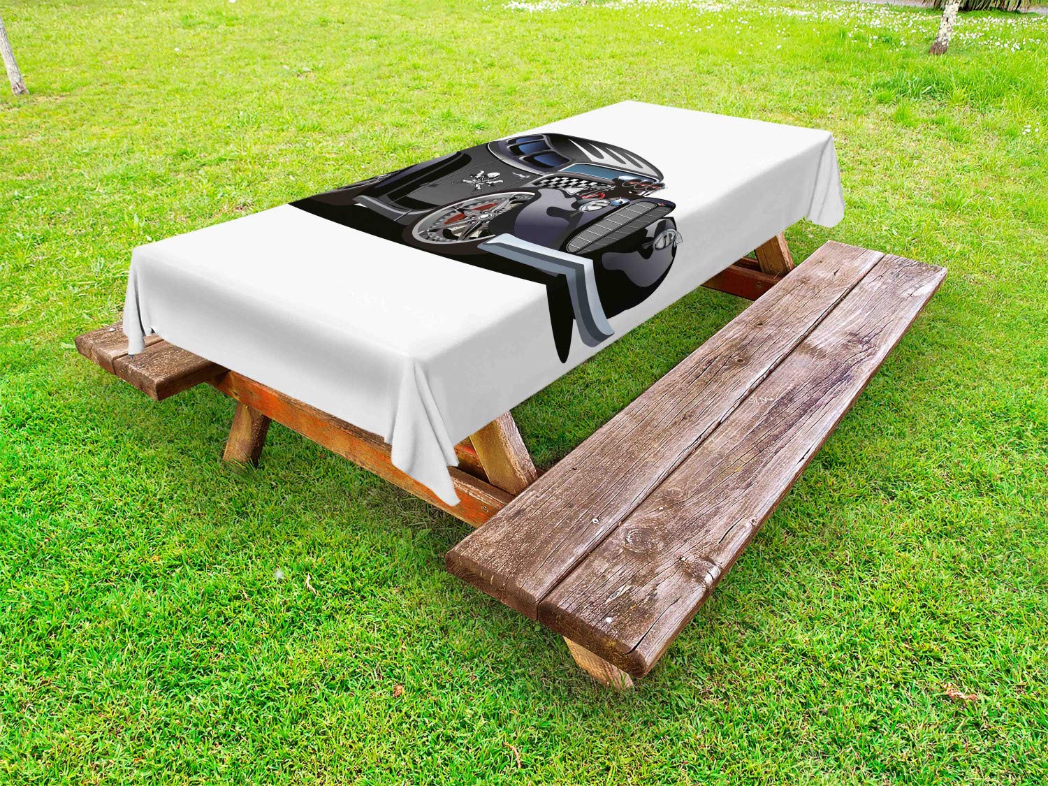 Vintage Hot Rod Car Skull Pattern Washable Picnic Tablecloth - 58