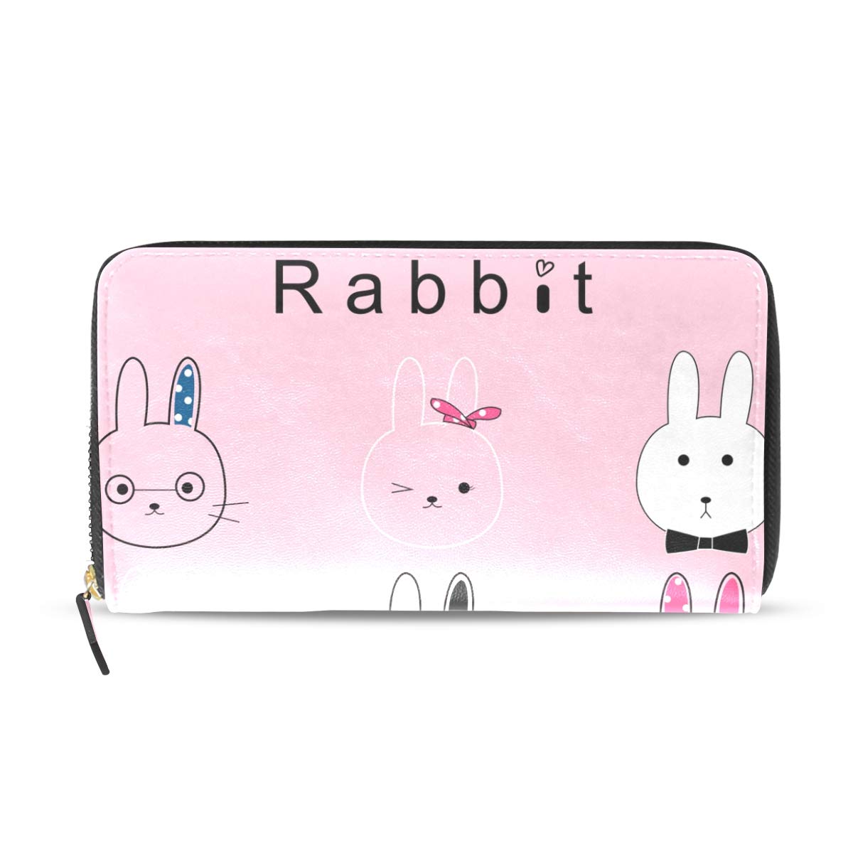 Stylish Women's Leather Wallet with Bunny Rabbit Print - RFID Blocking Card Holder, Zippered Coin Purse & Money Organizer for Daily Use, Travel & Gift Giving