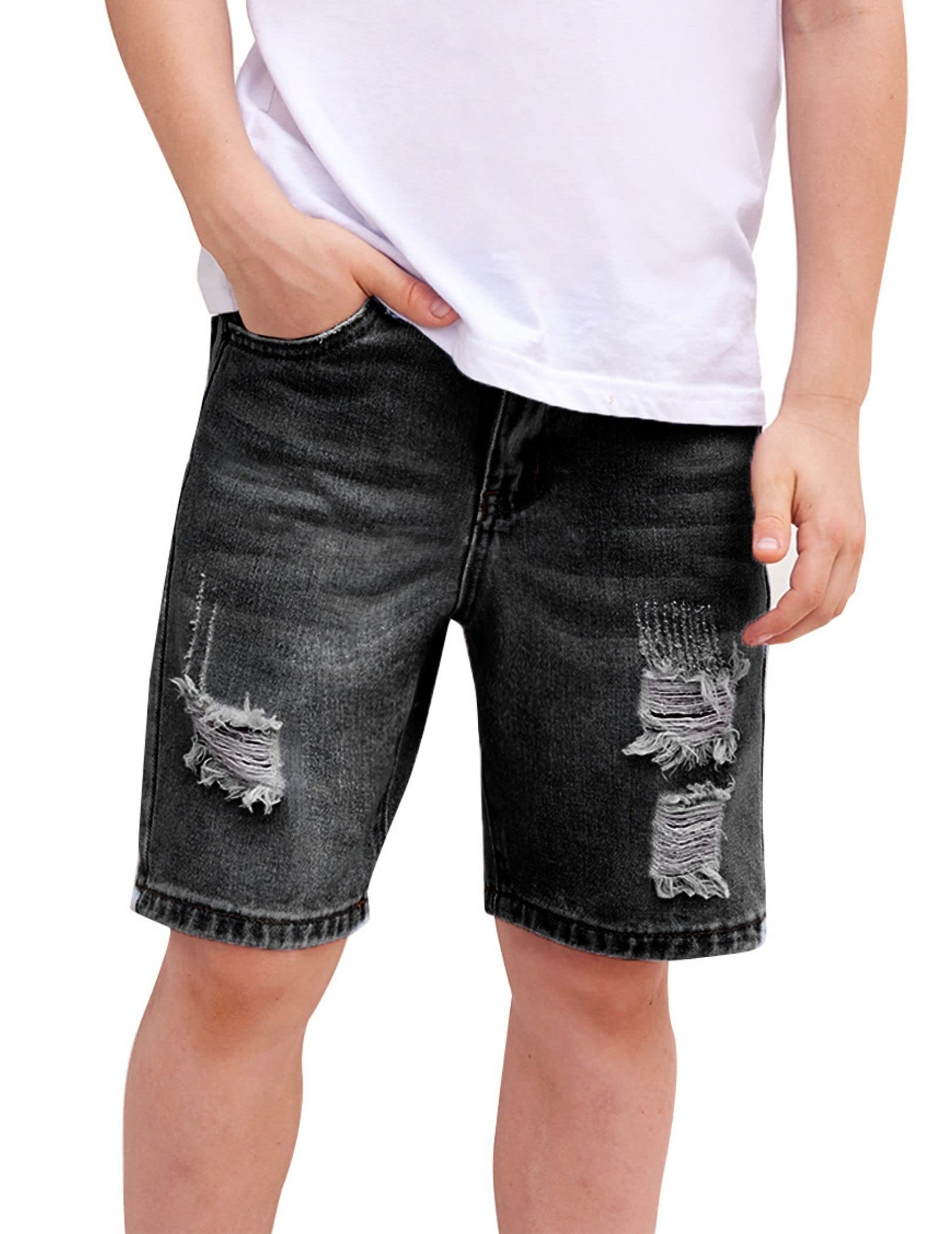 Arshiner Boys Ripped Denim Shorts - Distressed Straight Fit Jean Shorts with Pockets | Summer Casual Wear for Kids | Perfect for Playdates, Beach Trips & Outdoor Adventures