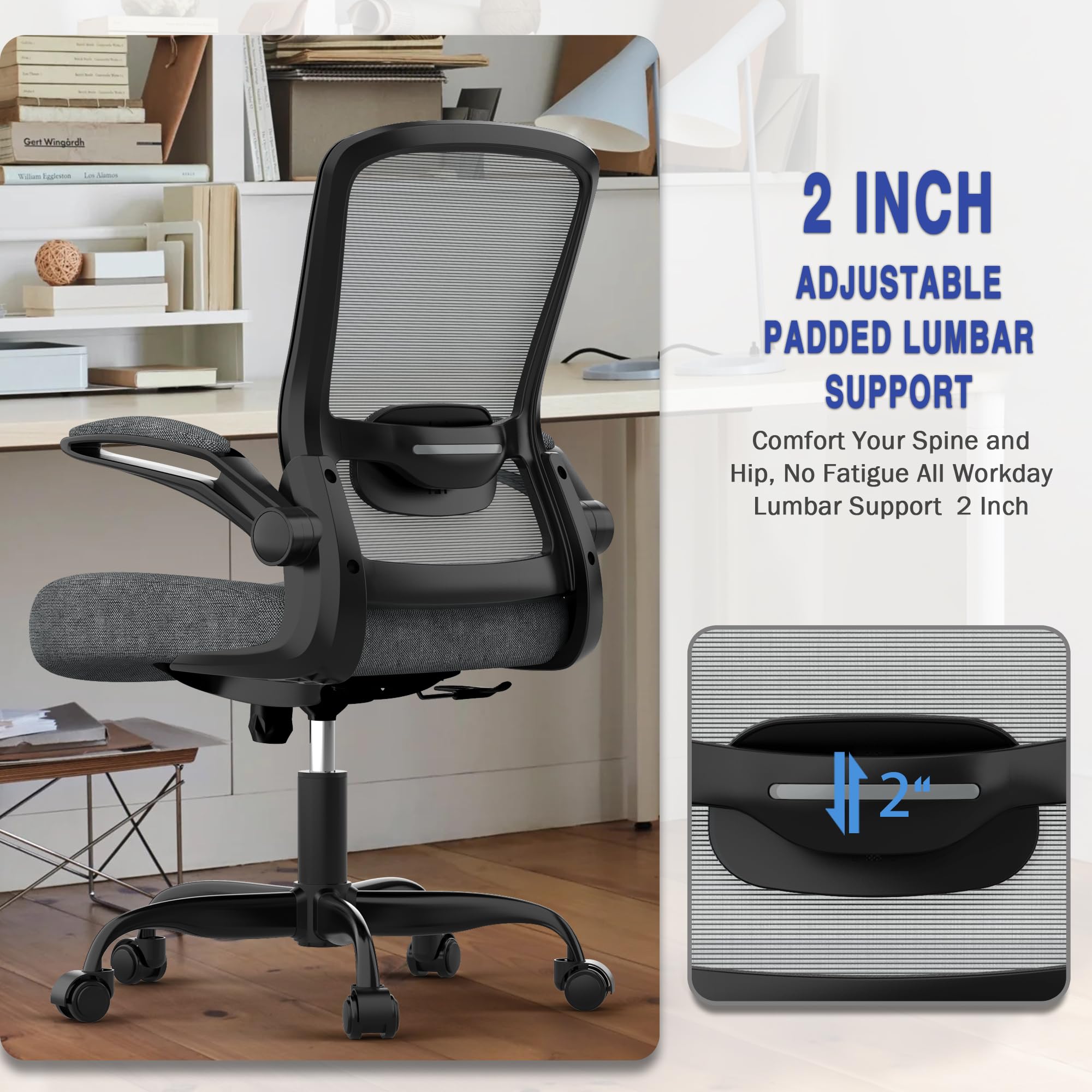 Ergonomic Office Chair with Adjustable Lumbar Support & Flip-Up Armrests - High Back Mesh Computer Desk Chair BIFMA Certified for Home & Executive Office Use - Perfect for Long Work Hours & Video Conferencing