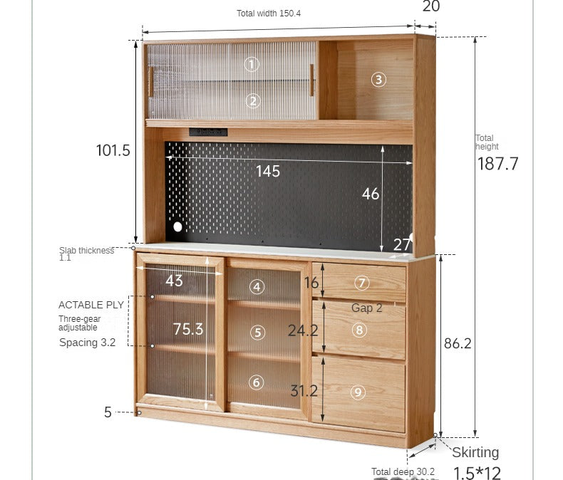 Solid Oak Wood Rock Board - Nordic Style Ultra-Thin Sideboard for Living Room, Bedroom & Dining Room Storage