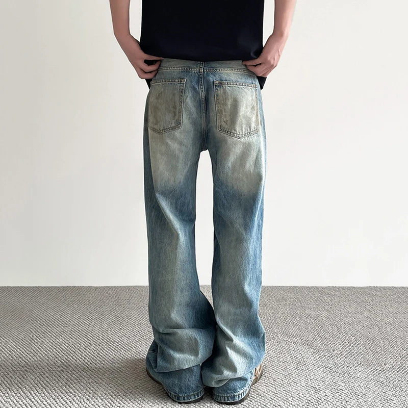 Vintage Tie-Dye High Waisted Flared Jeans for Men - American Streetwear Denim Pants with Distressed Design (Style 9W1481) | Perfect for Casual Wear, Music Festivals & Retro Fashion Outfits