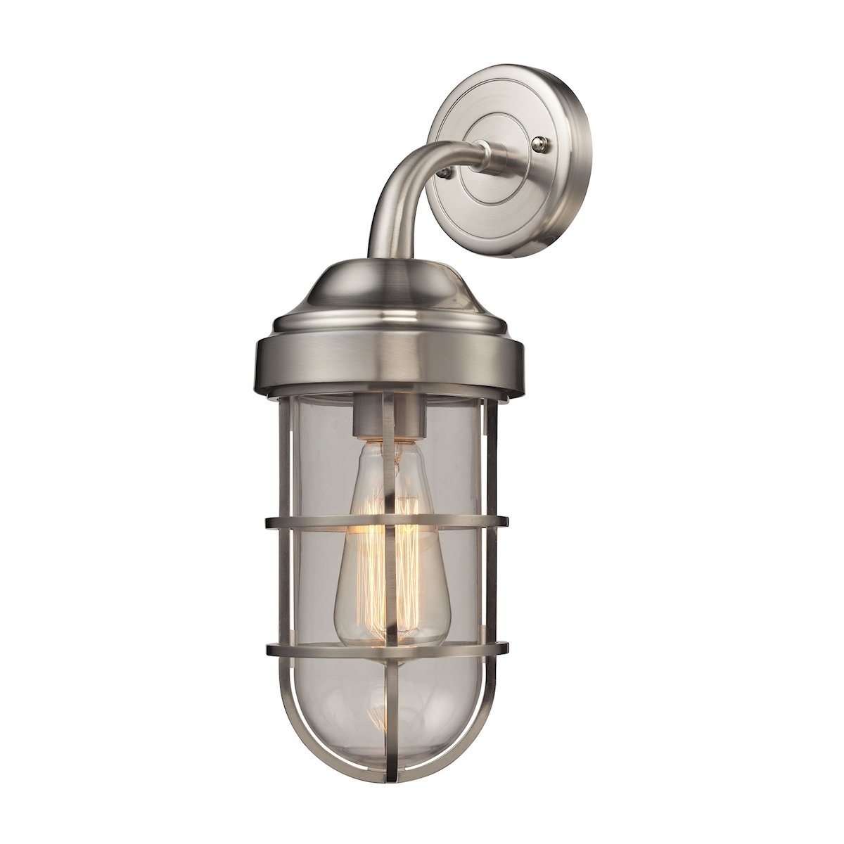 Seaport 1-Light Satin Nickel Wall Lamp with Clear Glass Shade - Perfect for Bedroom, Hallway, and Porch Lighting