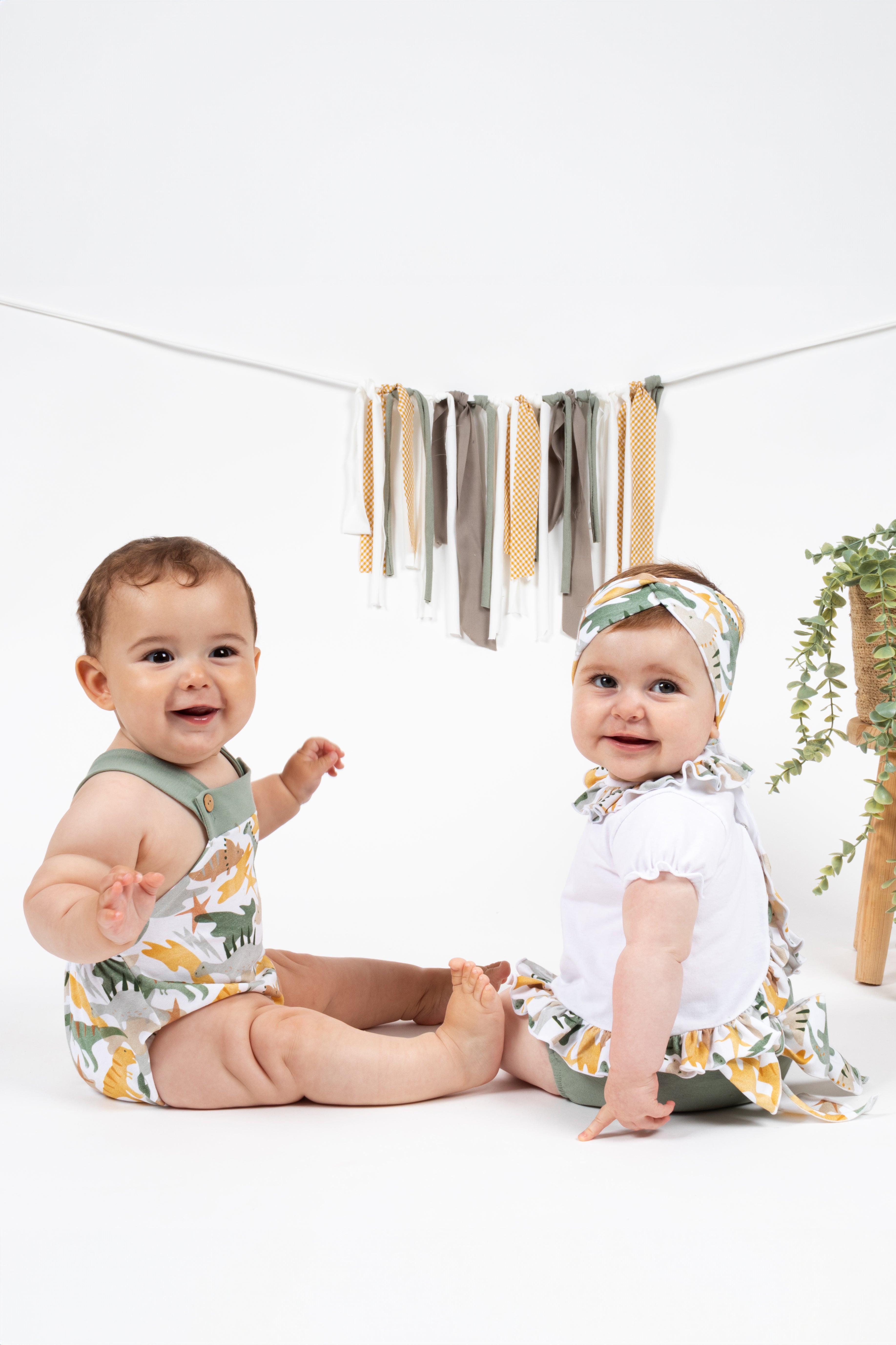 Rowan Dinosaur Print Dungaree Romper - Cute Baby Jumpsuit with Dino Pattern | Perfect for Playdates, Daycare & Photo Shoots
