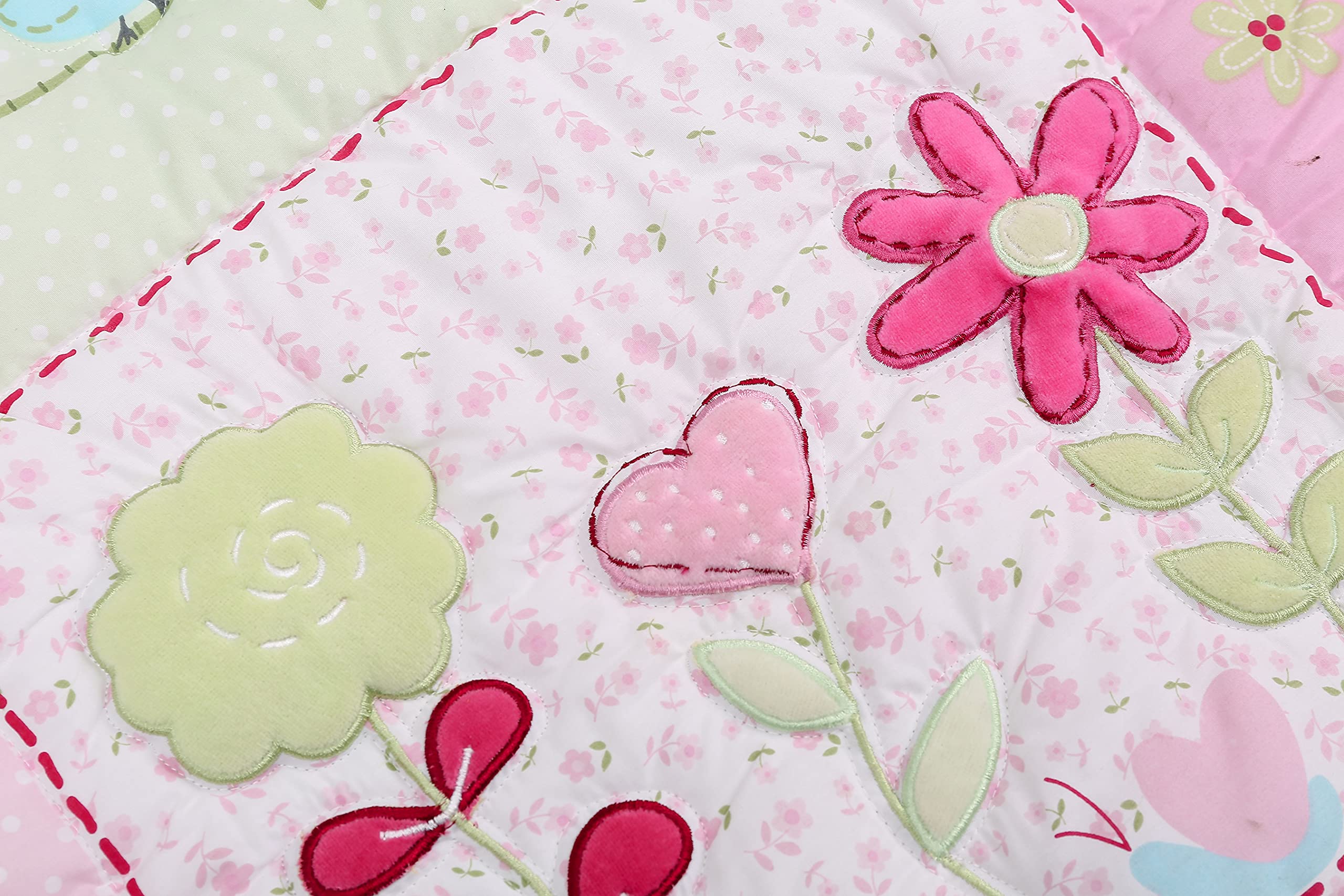 4-Piece Pink Ladybug Nursery Bedding Set - Embroidery Crib Set with Quilt, Skirt & 2 Fitted Sheets - Garden Butterfly Theme Baby Girl Bedding for Crib & Cot - Perfect for Nursery Decor, Baby Shower Gifts & Newborn Essentials