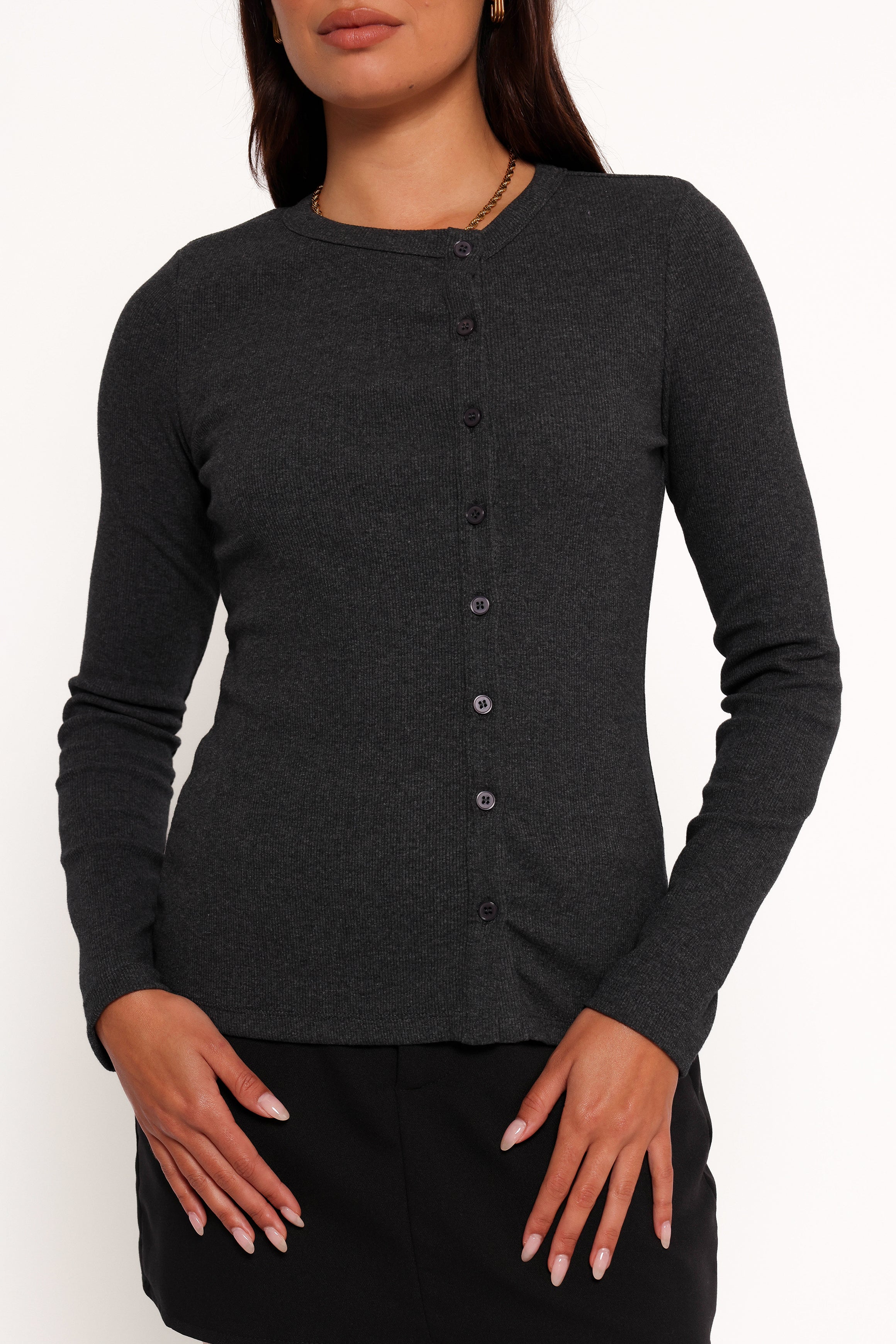 Jessa Knit Top Women's Casual Long Sleeve T-Shirt Charcoal Gray - Perfect for Work, Date Night & Everyday Wear