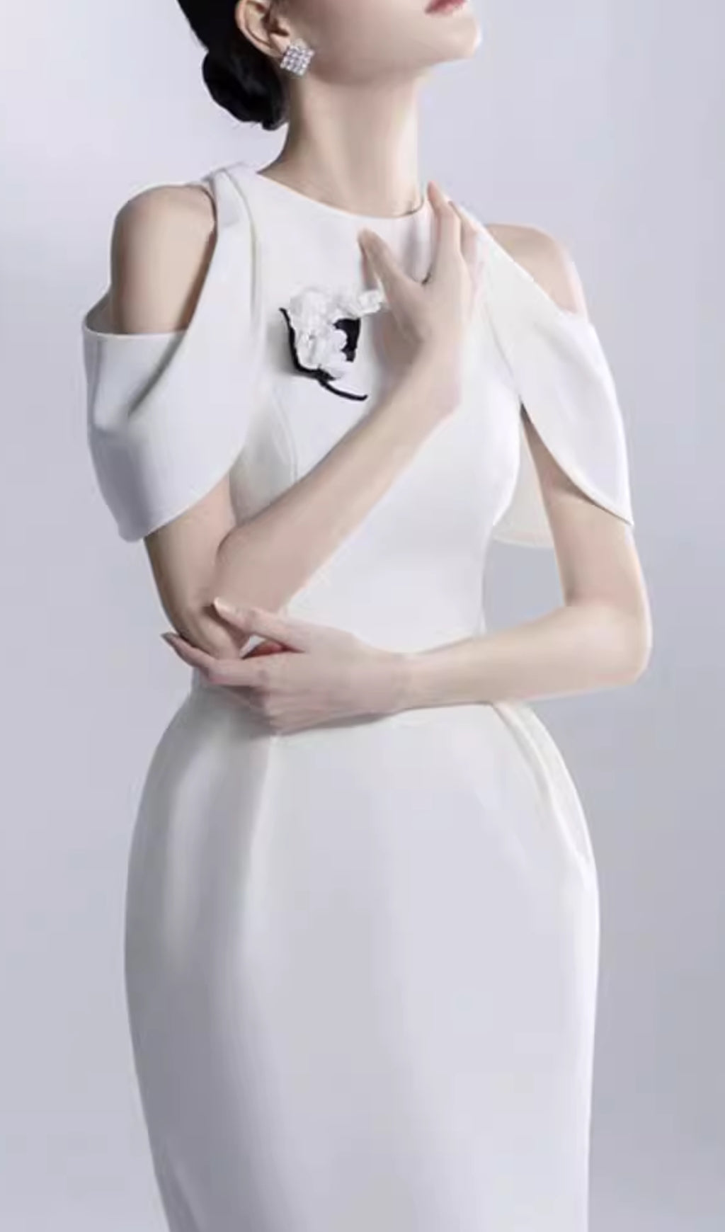 Chaeli White Embellished Midi Dress - Elegant Party & Wedding Guest Dress for Women