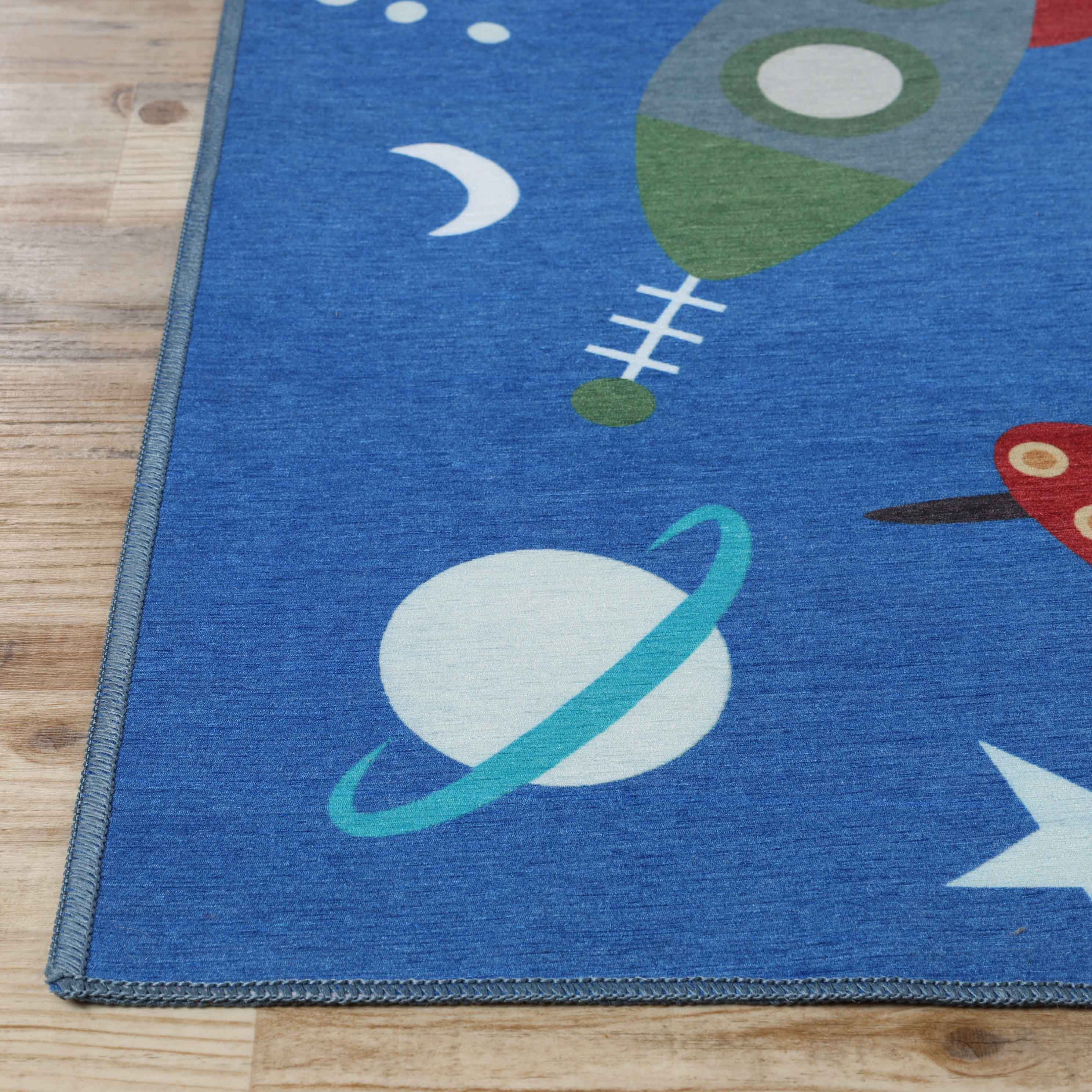 Lil' Flyer Spaceship Non-Slip Kids Playroom Rug - Washable Indoor Floor Mat for Toddler Safety & Play Area Decor