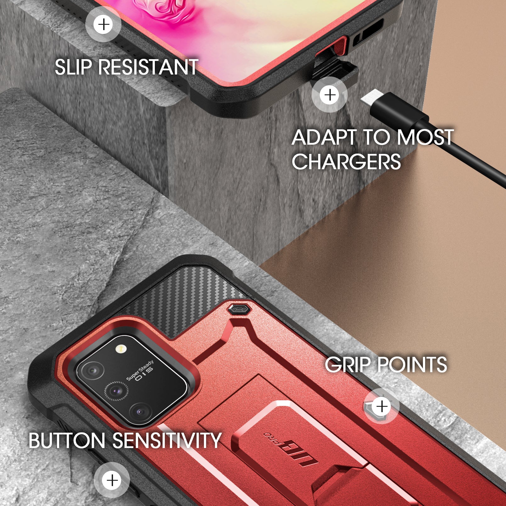 Samsung Galaxy S10 Lite Unicorn Beetle Pro Full-Body Rugged Holster Case with Kickstand - Metallic Red | Shockproof, Military-Grade Protection for Outdoor, Work & Daily Use