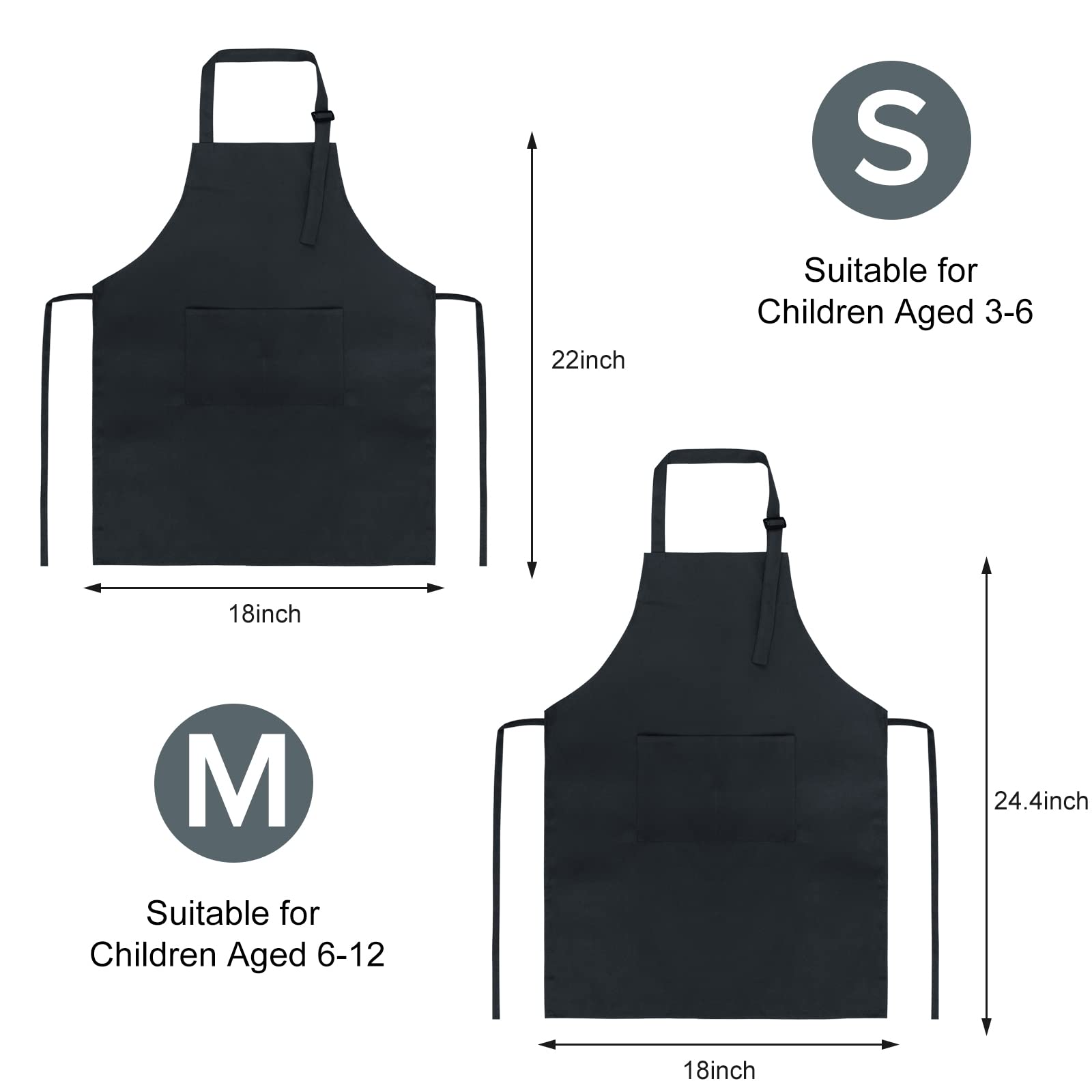 SINLAND Kids Apron with Pocket 2 Pack - Adjustable Children Chef Apron for Cooking, Baking, Painting - Perfect for Kitchen, Art Class & DIY Crafts