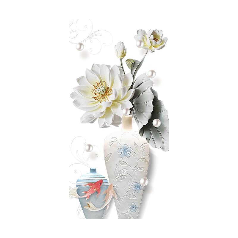 Lotus Fish Peony Flower Toilet Cover Stickers - Waterproof Self-Adhesive Bathroom Decals for Toilet Lid, Tank & Wall - Elegant Vase Floral Design - Perfect for Home Decor, Bathroom Renovation & DIY Projects
