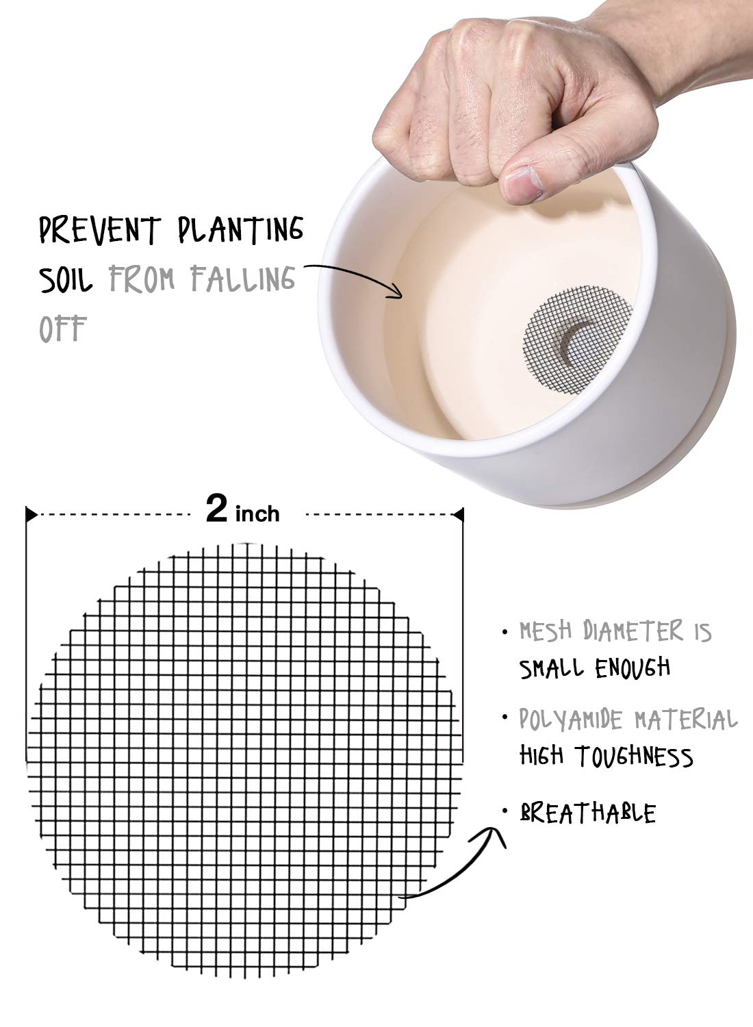 LE TAUCI 2-Inch Round Plant Pot Hole Mesh Pads - 50 Pack Durable Reusable Flower Pot Drainage Covers for Bonsai & Gardening | Prevent Soil Loss, Improve Drainage | Perfect for Indoor Plants, Succulents & Herb Gardens